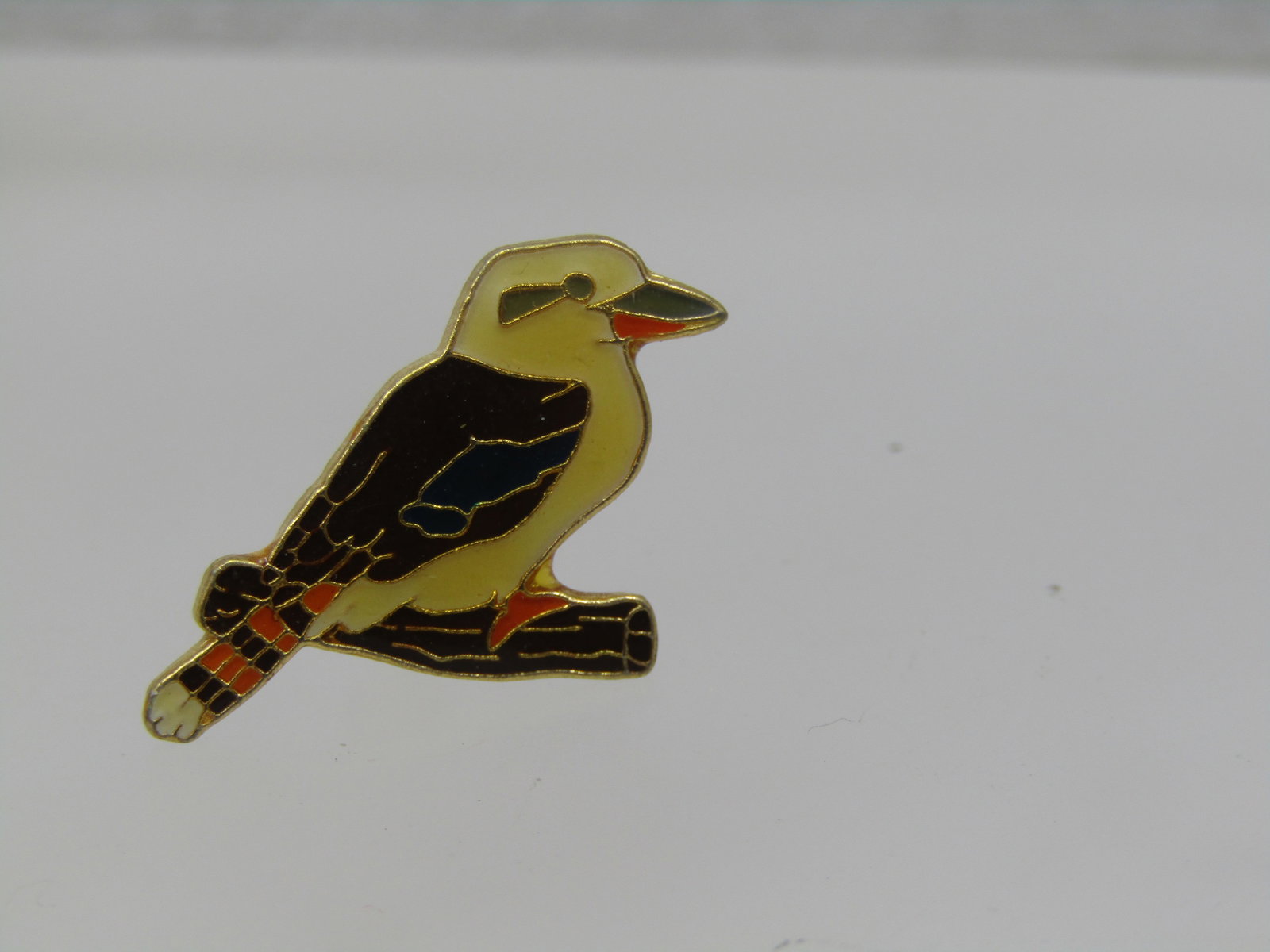 Vintage Enameled Bird on Branch Brooch, Black and Orange, Signed - 4