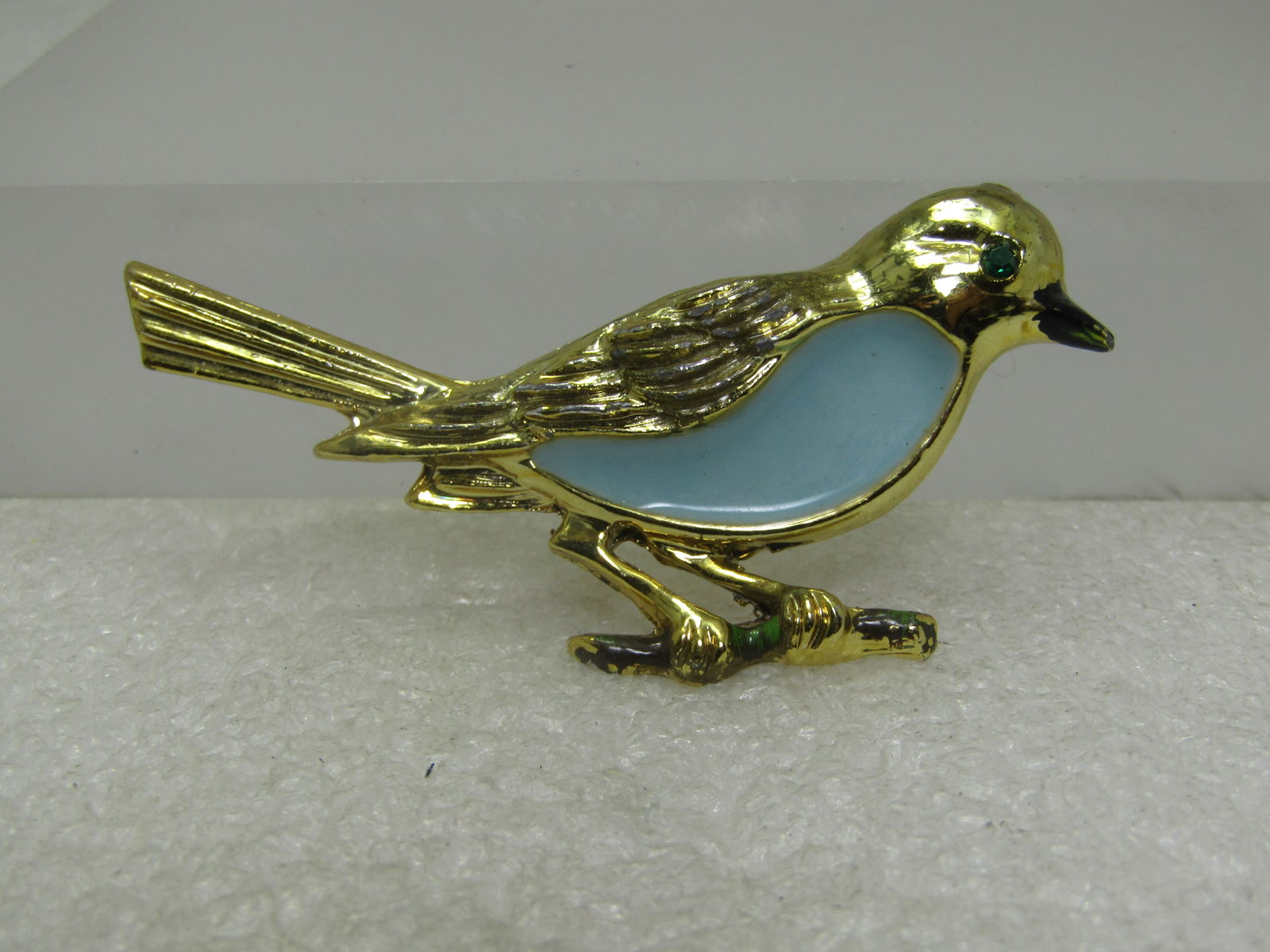 Vintage Bird on Branch Brooch, Enameled Belly & Beak, 1970's - 4