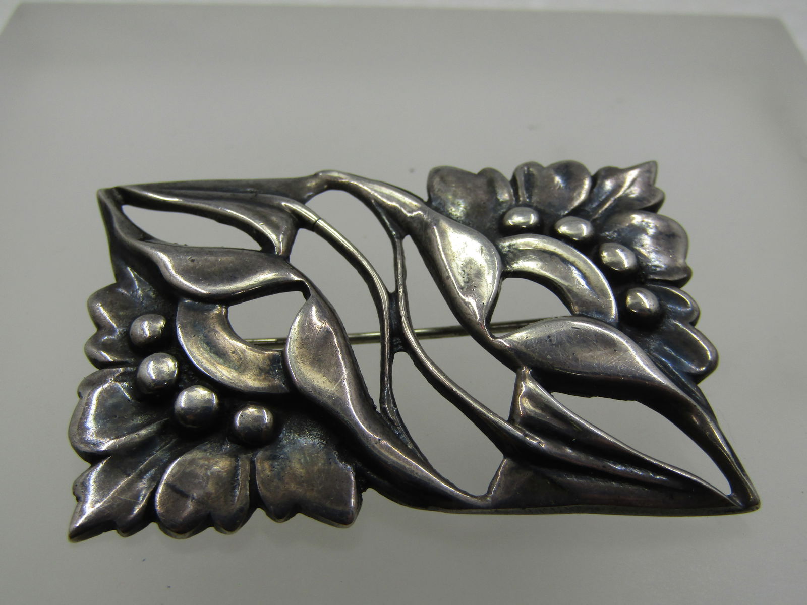 Vintage Sterling Floral Brooch, 1940's-1950's, Rectangular - 2