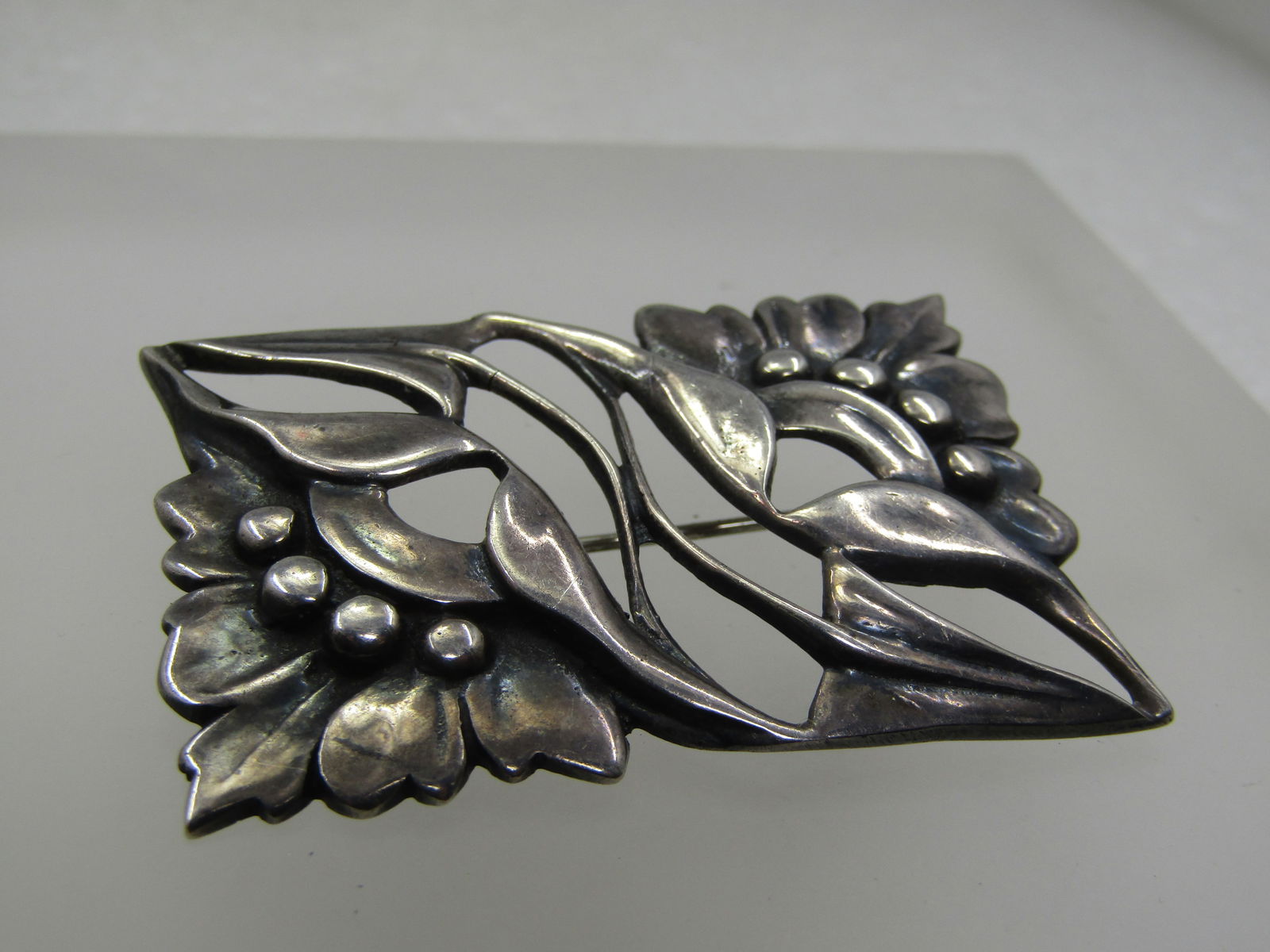 Vintage Sterling Floral Brooch, 1940's-1950's, Rectangular - 3