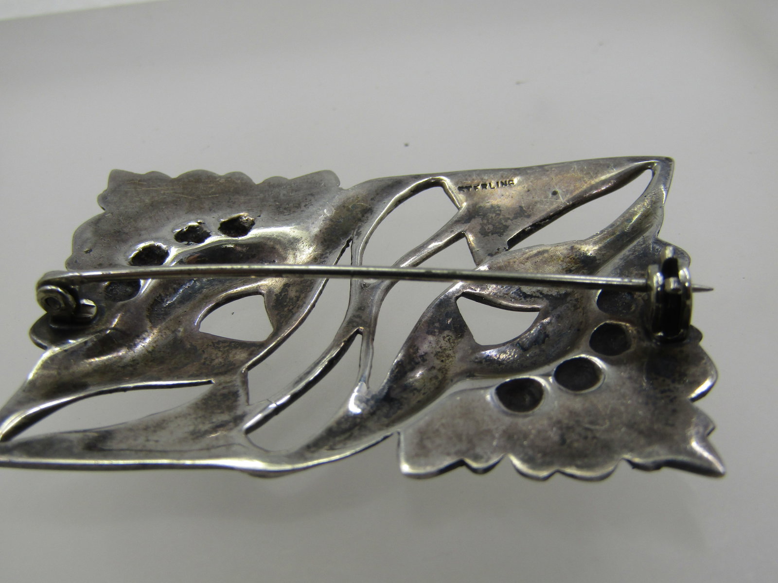 Vintage Sterling Floral Brooch, 1940's-1950's, Rectangular - 4