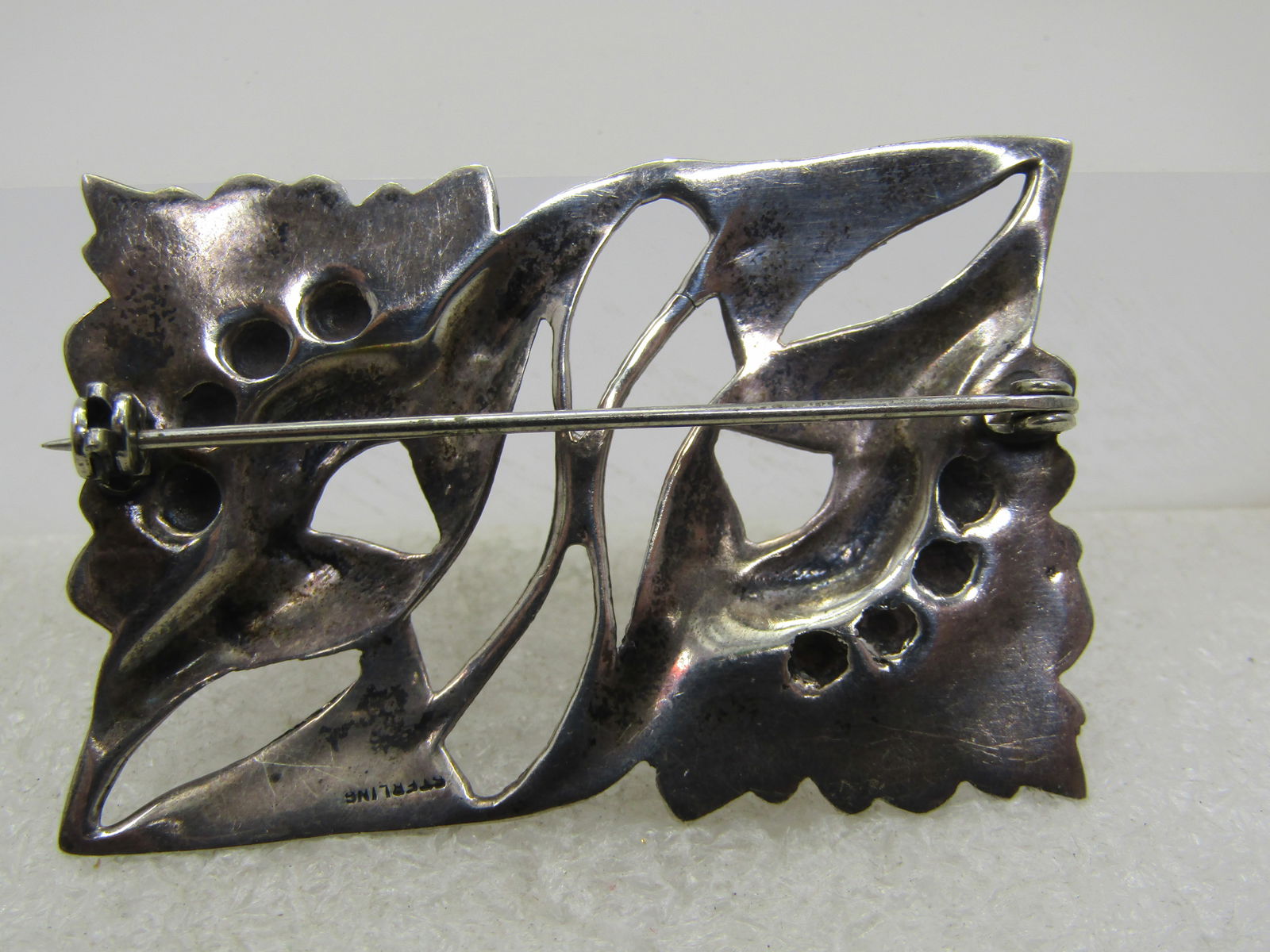 Vintage Sterling Floral Brooch, 1940's-1950's, Rectangular - 6