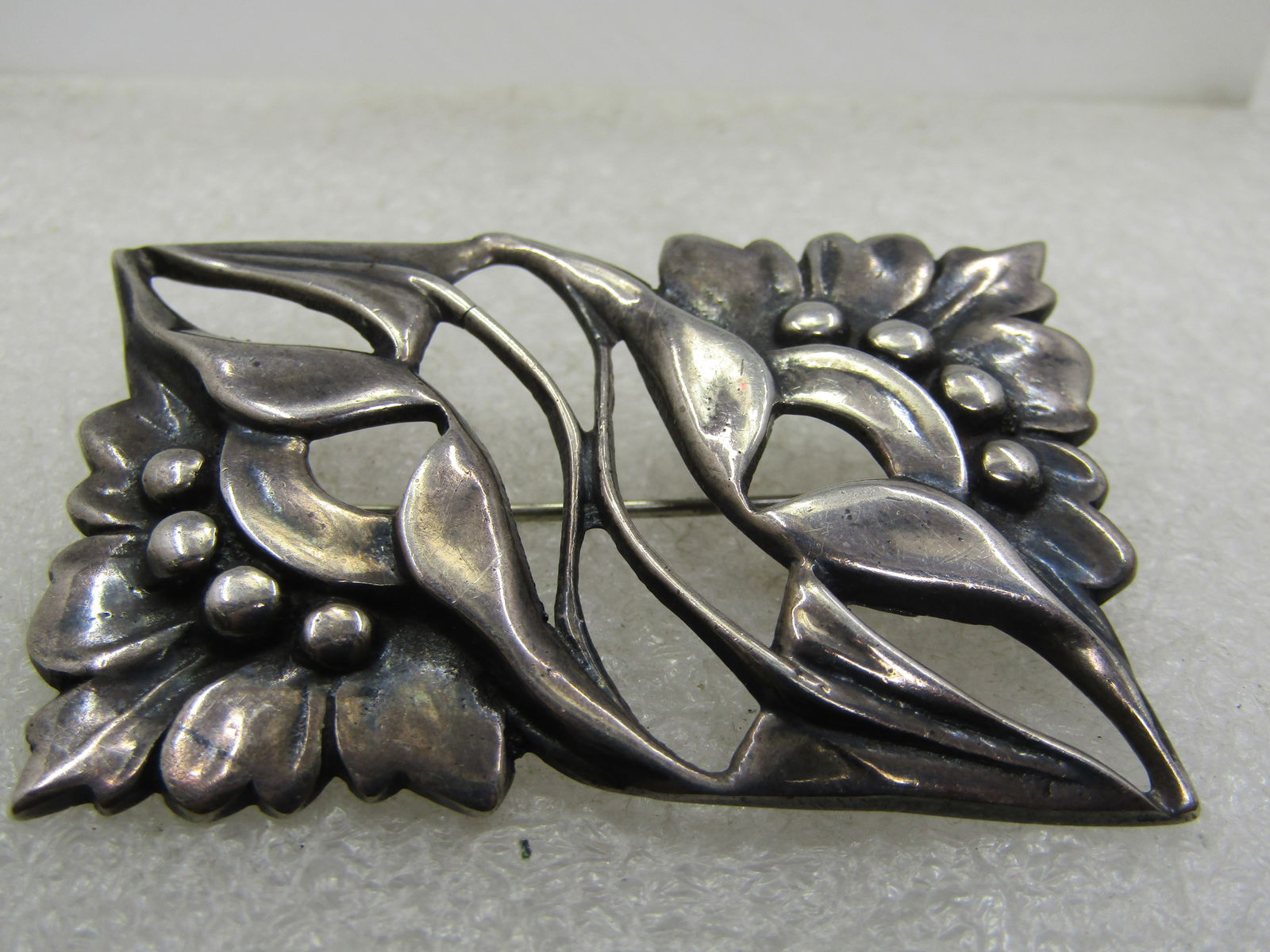 Vintage Sterling Floral Brooch, 1940's-1950's, Rectangular - 7
