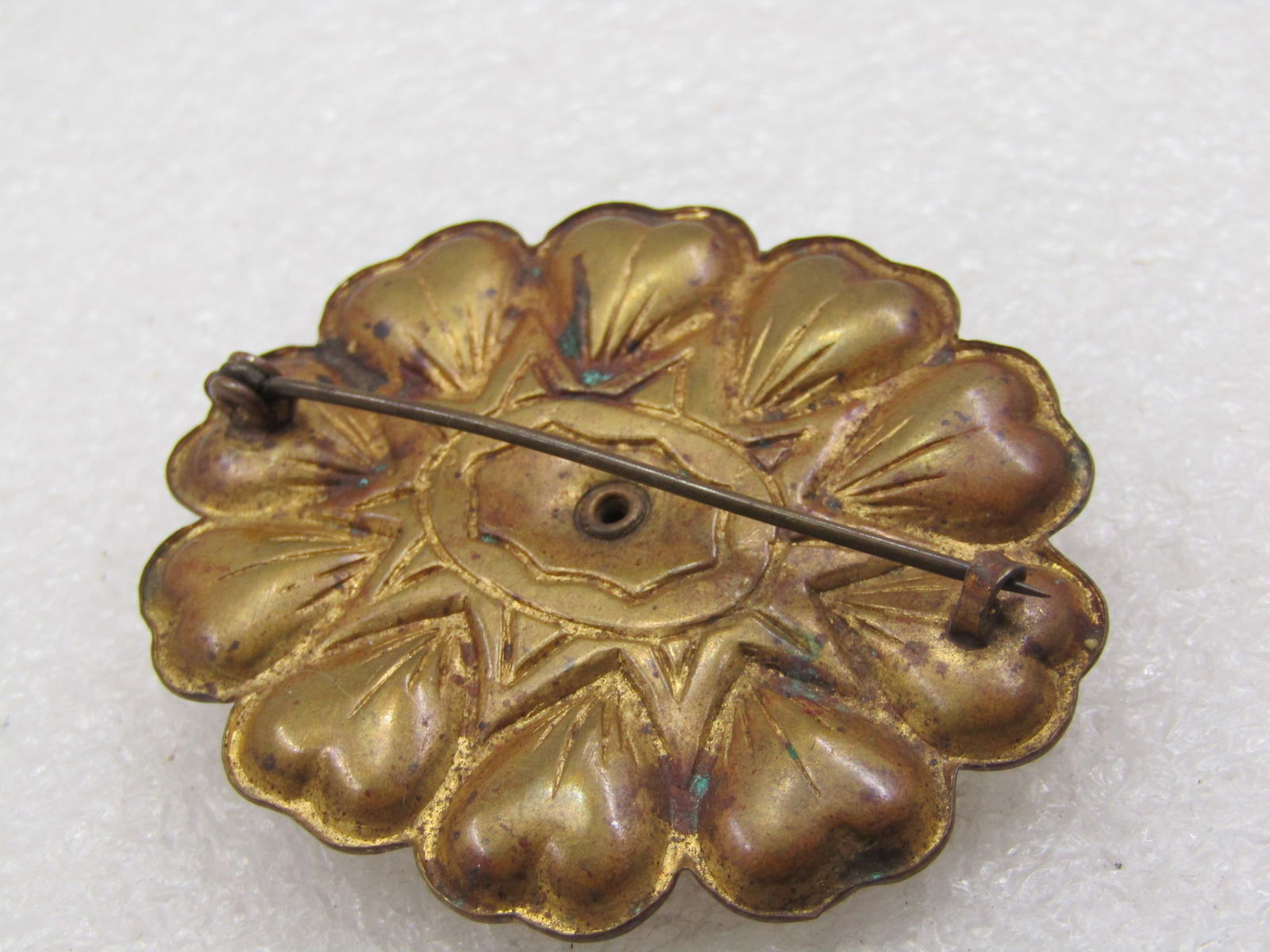 Victorian Purple Tiered Flower Brooch, Brass Setting, C-Clasp, 1800's - 5