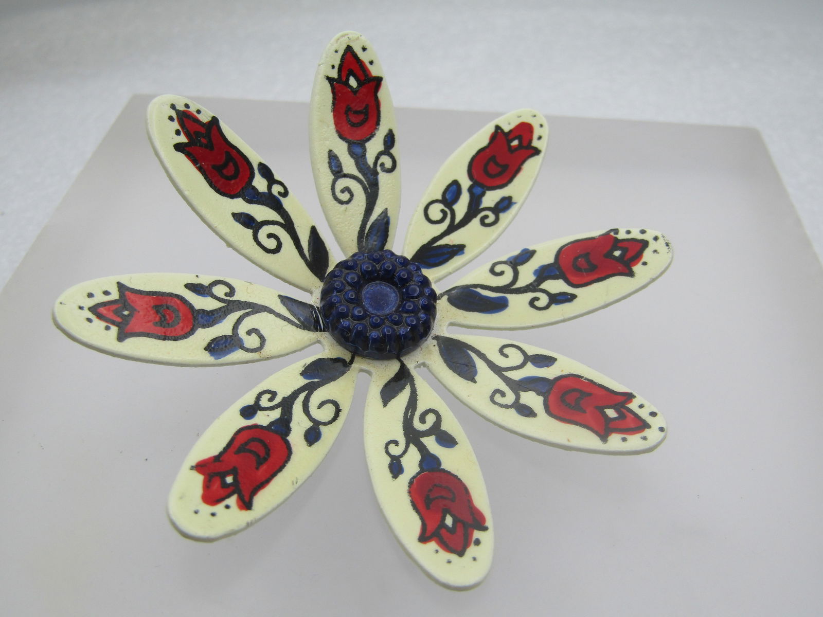 Vintage Painted Floral Brooch, Tulips, Made in Germany, Mid-Century, 2.5" - 2