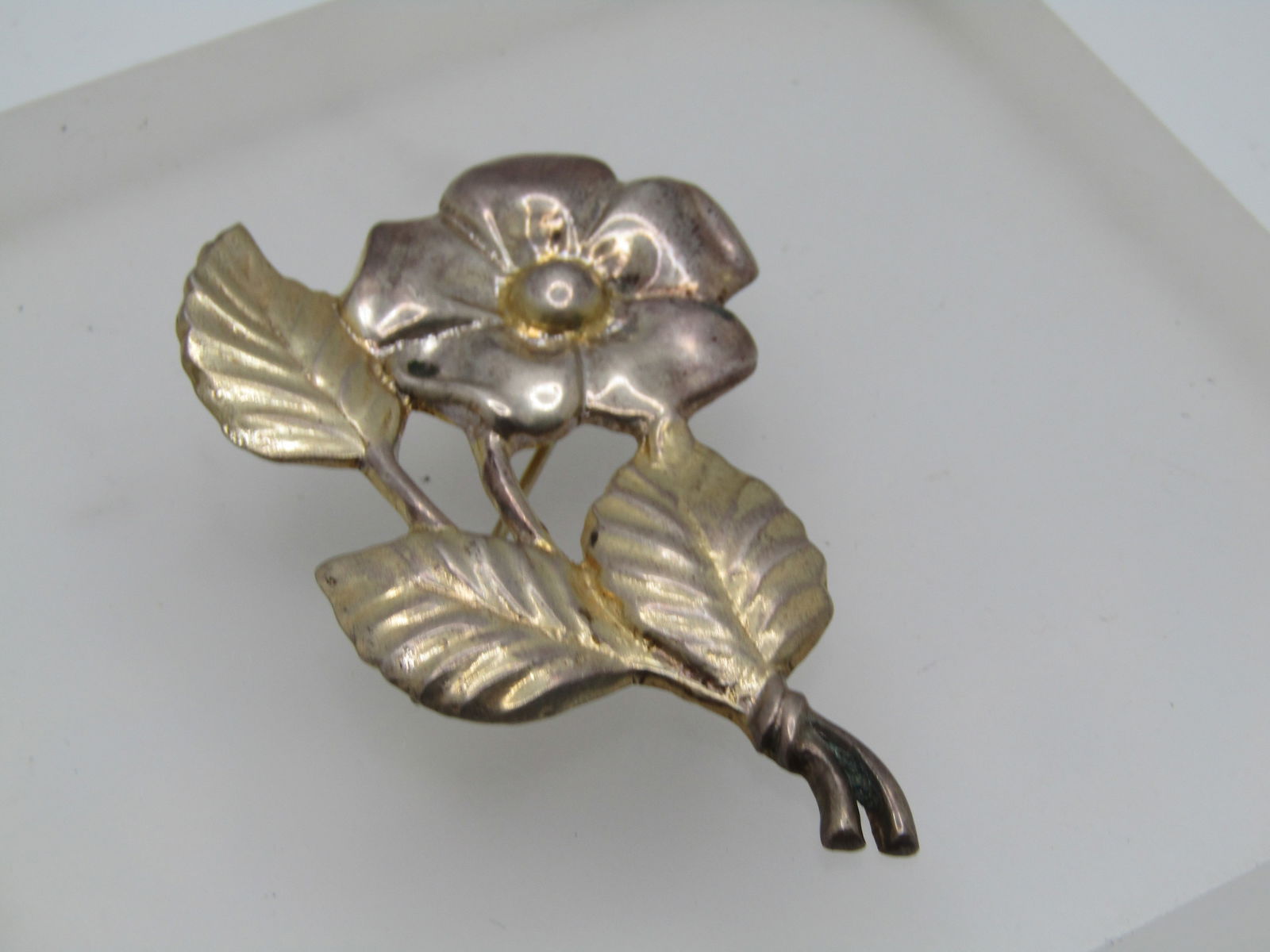 Vintage Sterling Vermeil Floral Stem Brooch, 1940's, 2.5" - 2