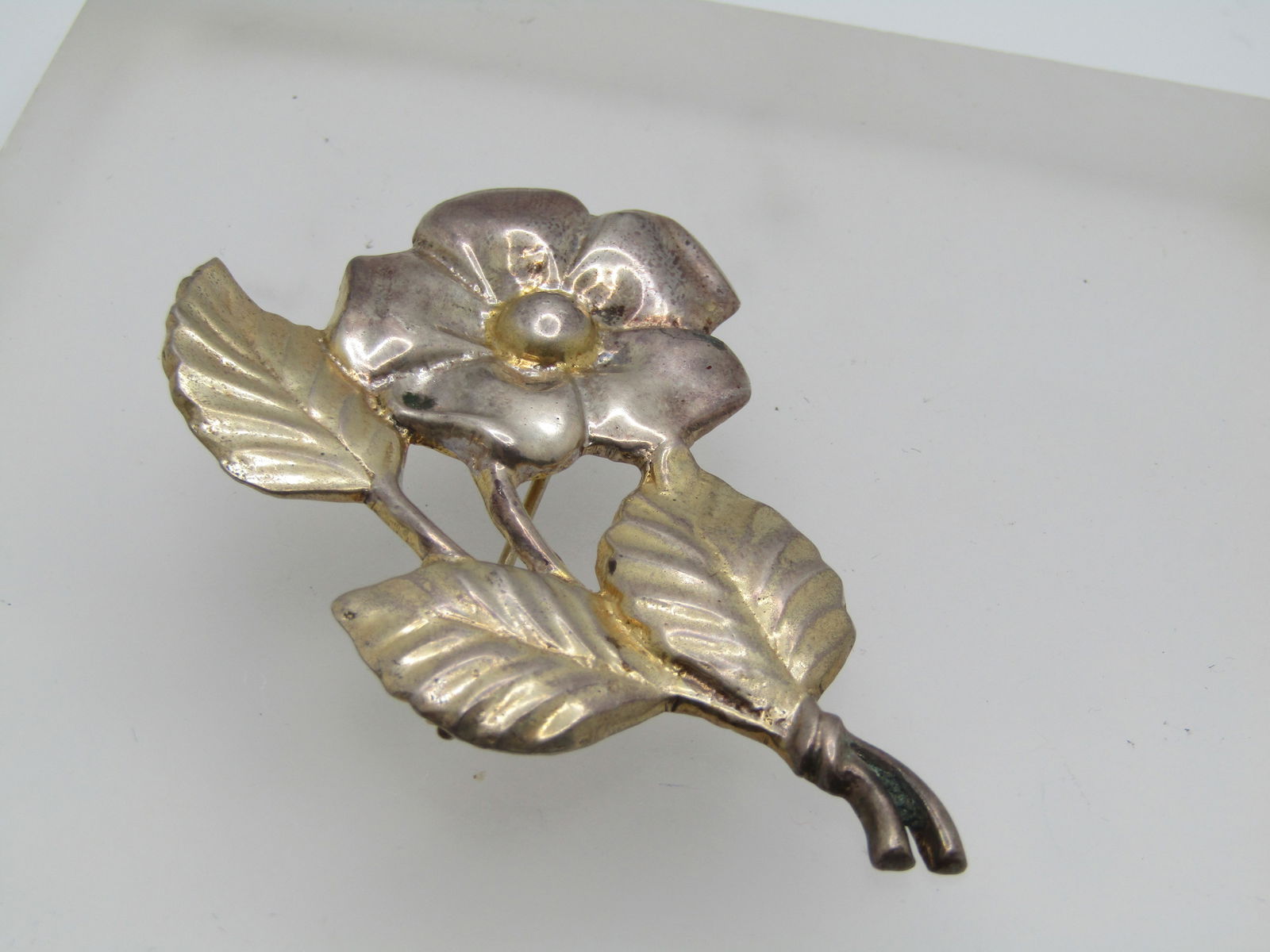 Vintage Sterling Vermeil Floral Stem Brooch, 1940's, 2.5" - 3