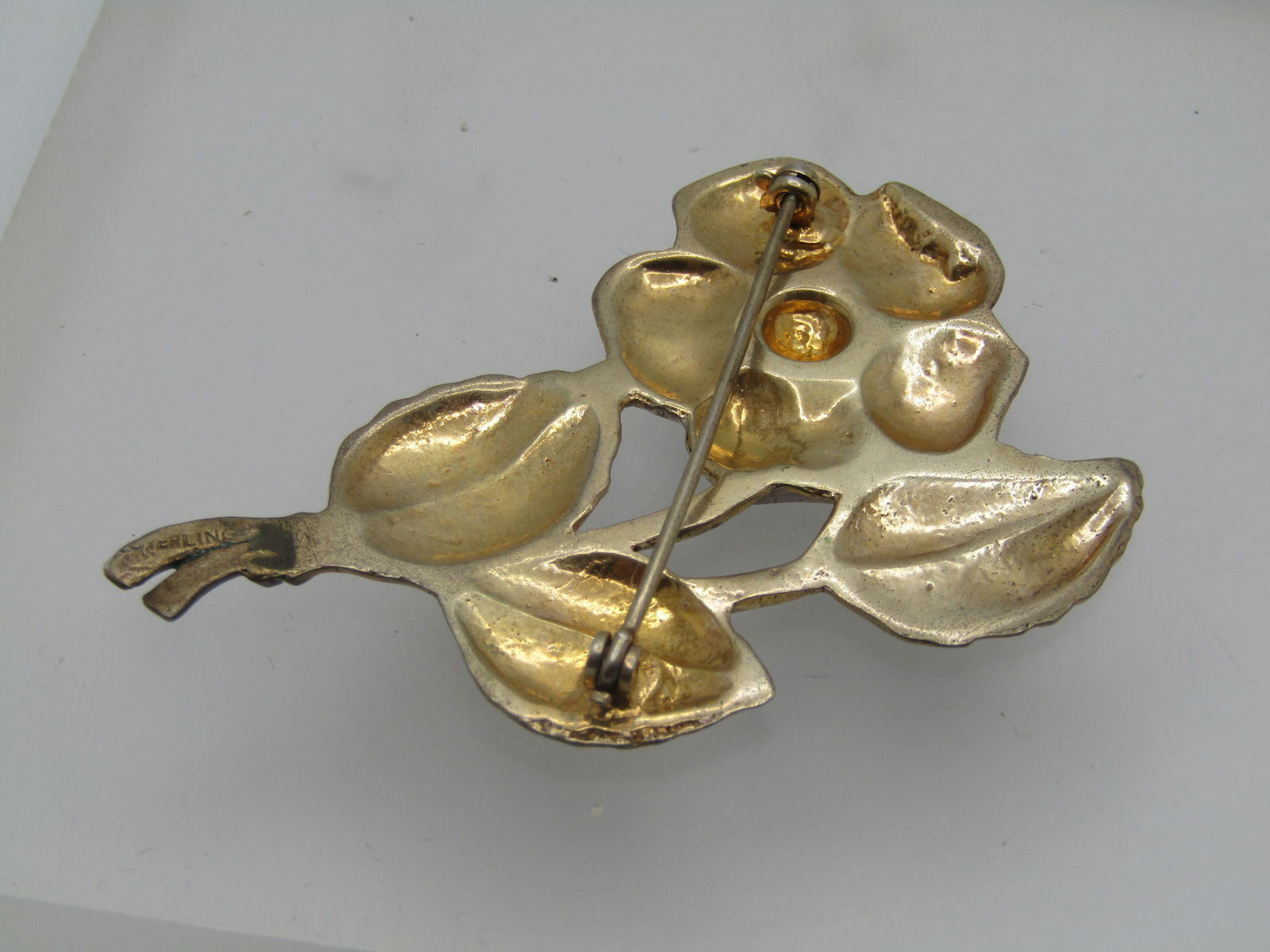 Vintage Sterling Vermeil Floral Stem Brooch, 1940's, 2.5" - 4