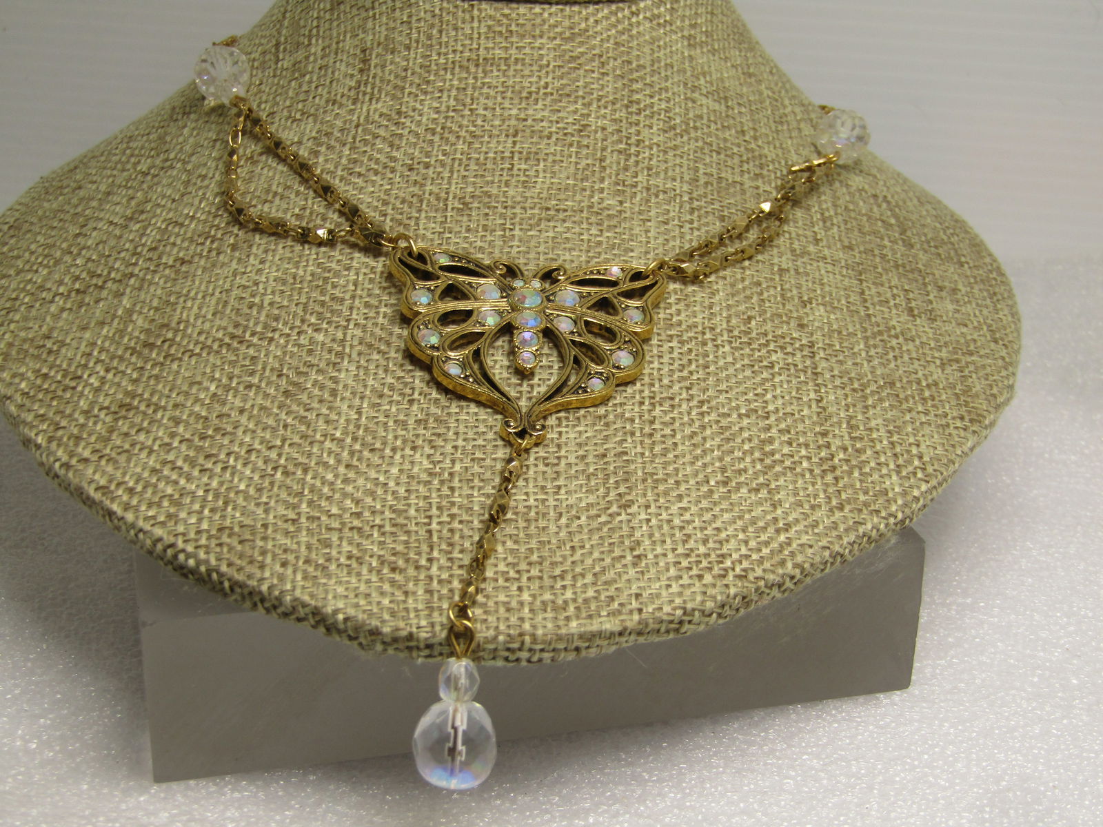 Vintage Aurora Borealis Butterfly Necklace, Lavaliet, 18", 1980's-1990's, Avon - 3