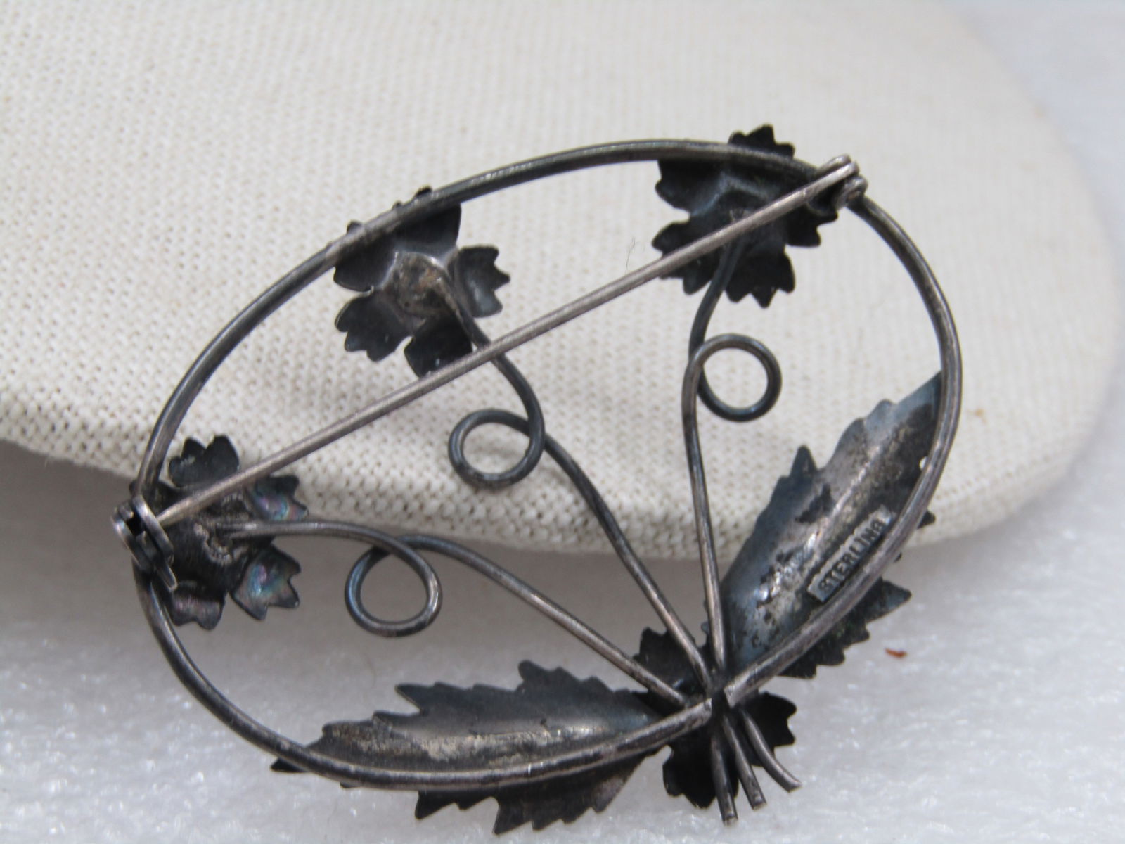 Antique Sterling Floral Brooch, Open Oval Design, 2.25" by 1.5" - 4