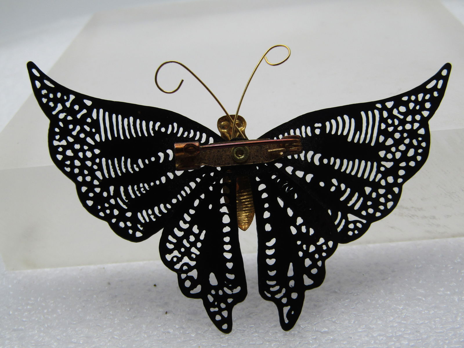 Vintage Black Enameled Filigree Butterfly Brooch, 1940's-1950's - 4