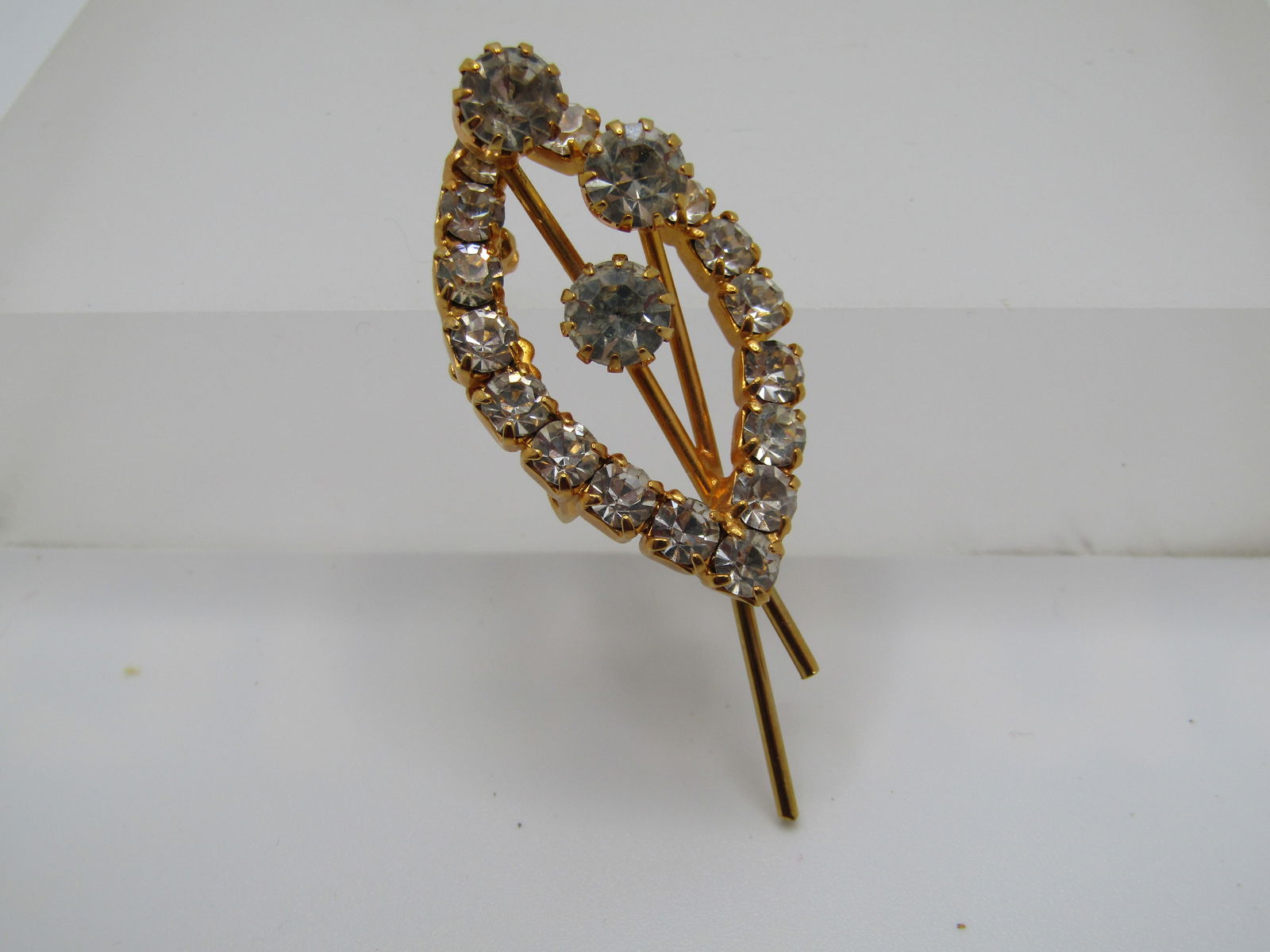 Vintage Rhinestone Brooch, Floral/Leaf Themed, 1960's-1970's - 2