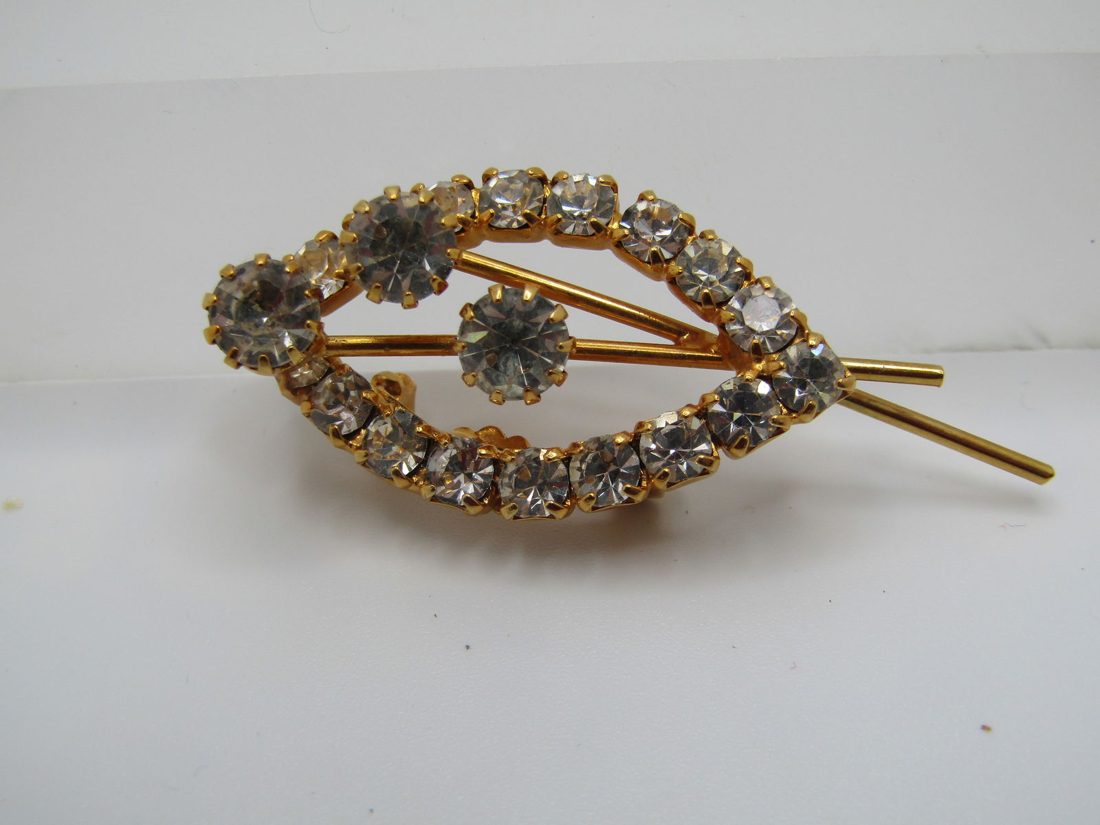 Vintage Rhinestone Brooch, Floral/Leaf Themed, 1960's-1970's - 3