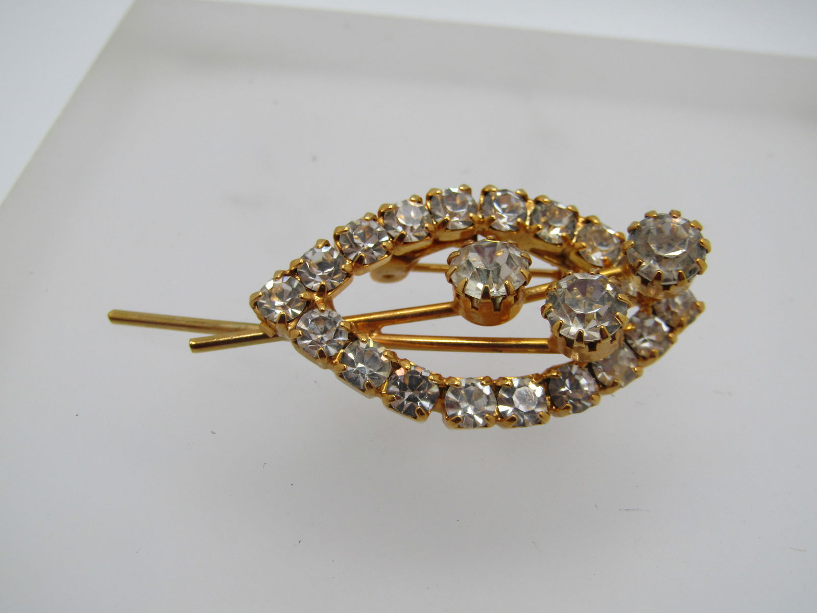 Vintage Rhinestone Brooch, Floral/Leaf Themed, 1960's-1970's - 5