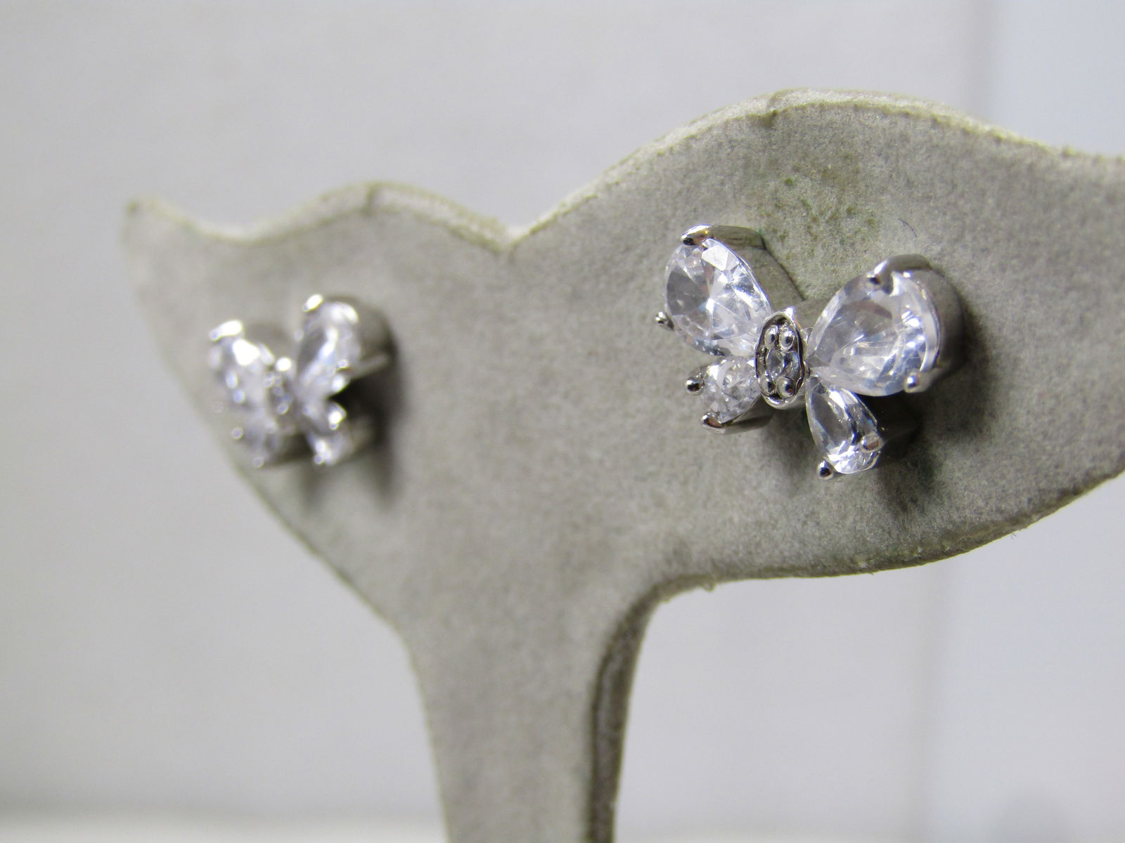 Vintage Sterling Butterfly Earrings, Clear Glass Stones, Pierced, 1980's-1990's - 2