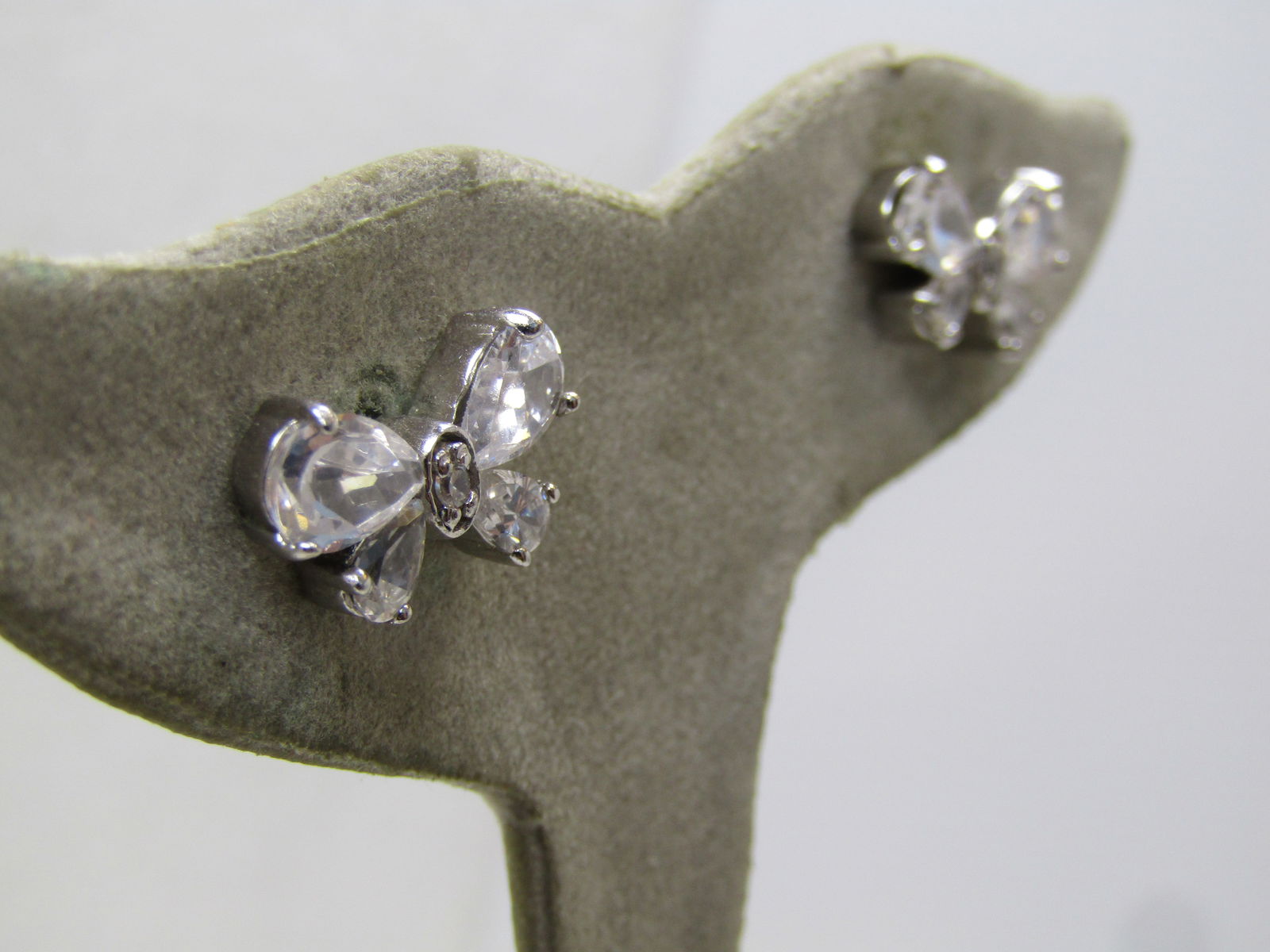 Vintage Sterling Butterfly Earrings, Clear Glass Stones, Pierced, 1980's-1990's - 3