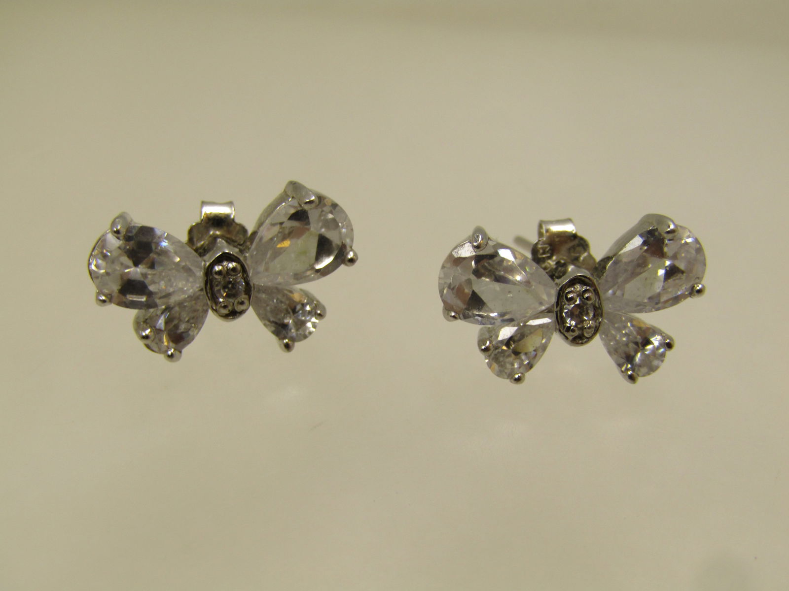 Vintage Sterling Butterfly Earrings, Clear Glass Stones, Pierced, 1980's-1990's - 4