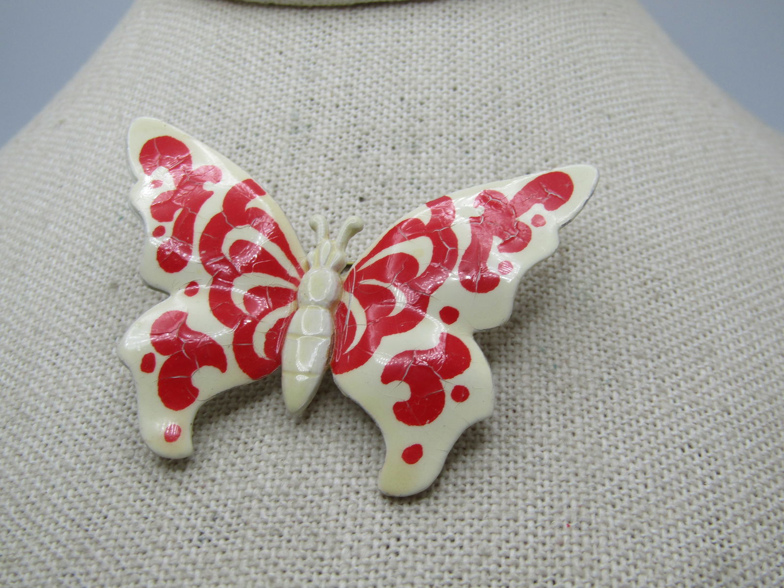Vintage Enameled Red & White Butterfly Brooch, 1950's-1960's, Germany - 2