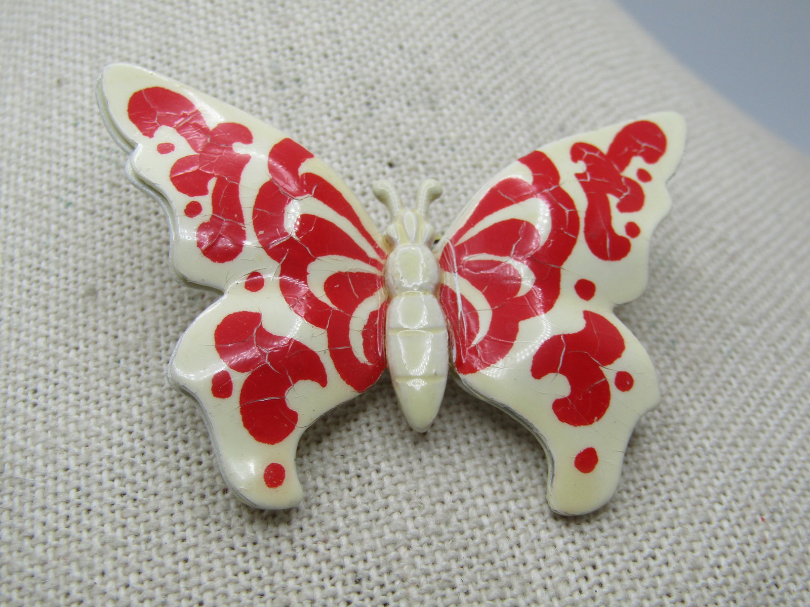 Vintage Enameled Red & White Butterfly Brooch, 1950's-1960's, Germany - 3
