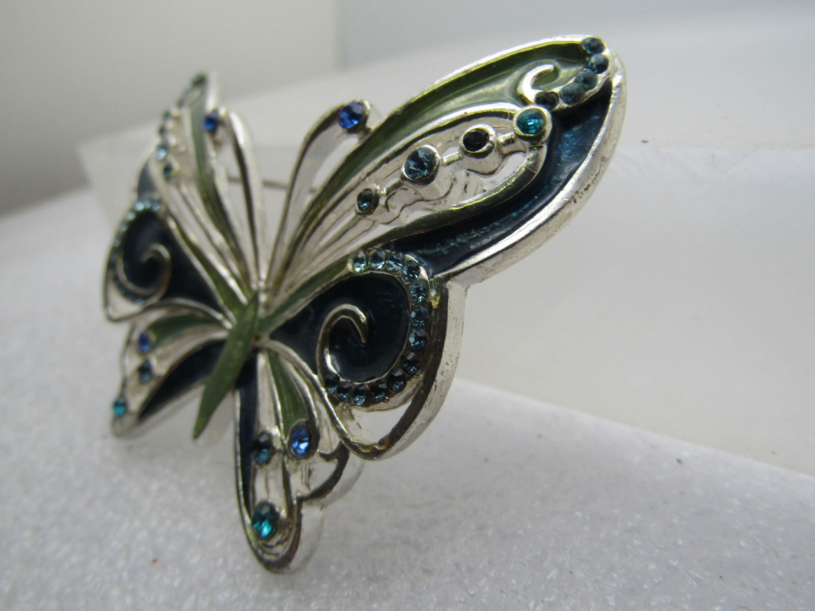 Pair Liz Claiborne Butterfly Brooches, Enameled/Rhinetone, 1990's - 2