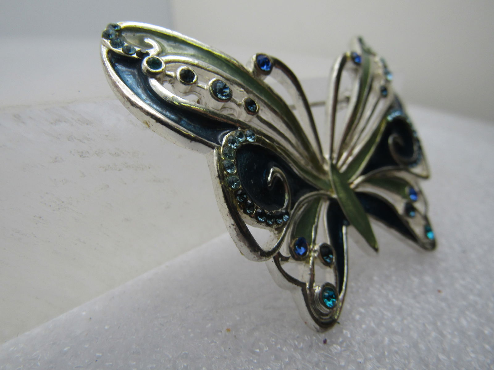 Pair Liz Claiborne Butterfly Brooches, Enameled/Rhinetone, 1990's - 3