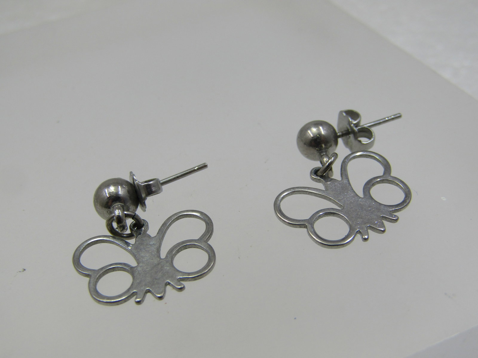 Vintage Silver Tone Butterfly Earrings, Pierced, Stud/Dangle - 5