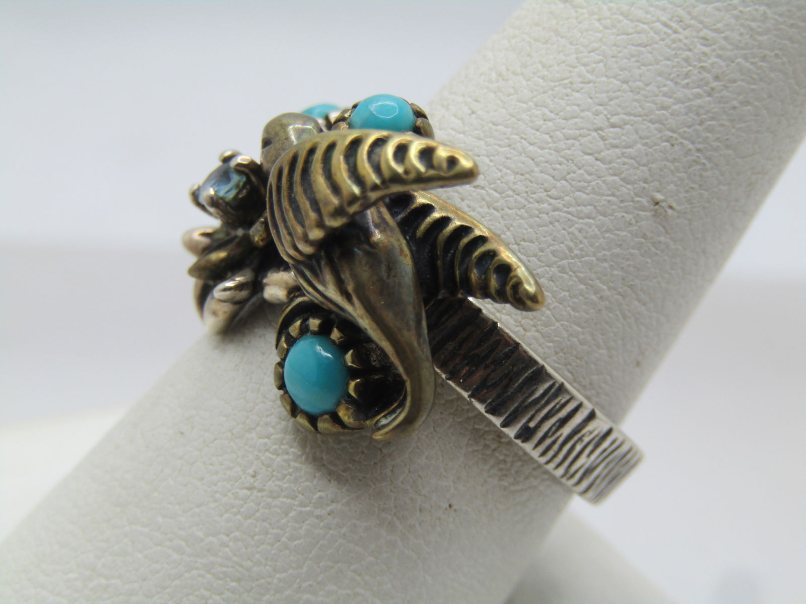 Vintage Sterling Southestern Turquoise Topaz Hummingbird Ring, Sz. 9.25, Carolyn Pollack, Fritz, - 2