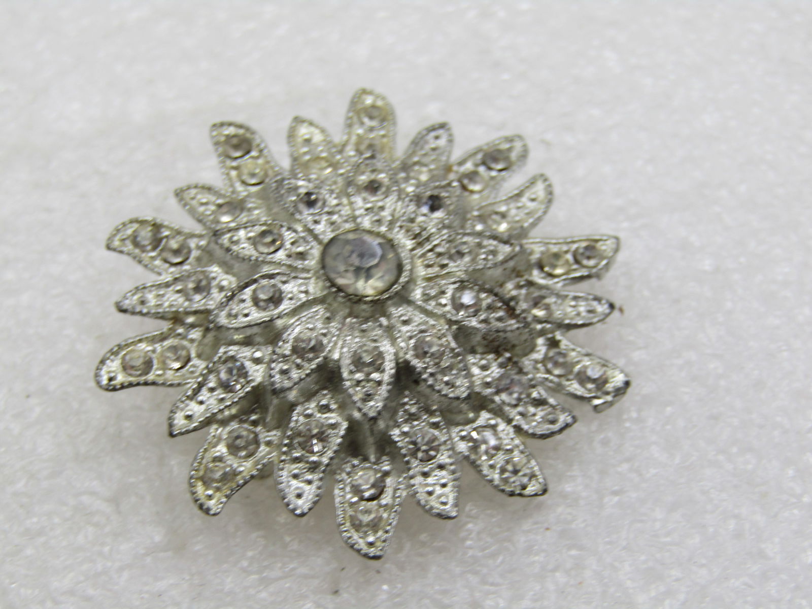 Vintage Rhinestone Floral Blossom Brooch, 1920's, C-Clasp. 1.5" - 2
