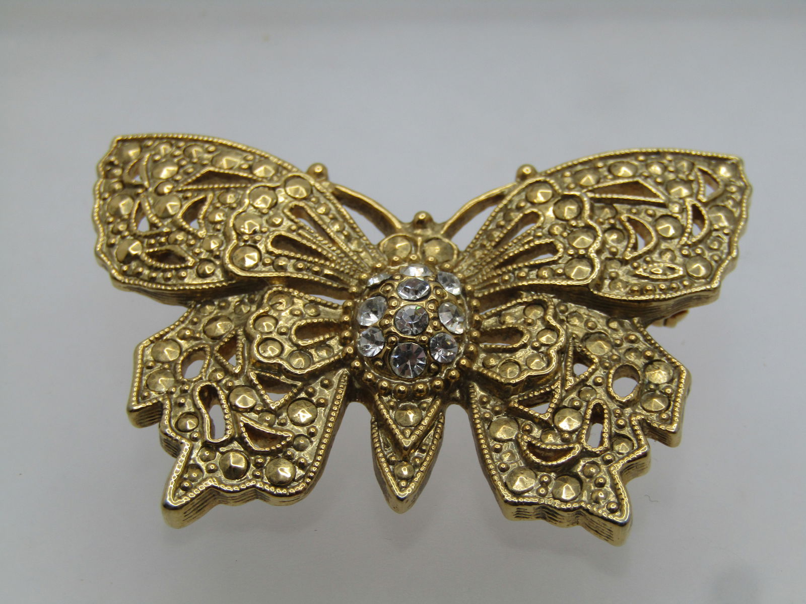 Vintage Rhinestone Butterfly Brooch, Faux Marcasites, 1970's-1980's - 2