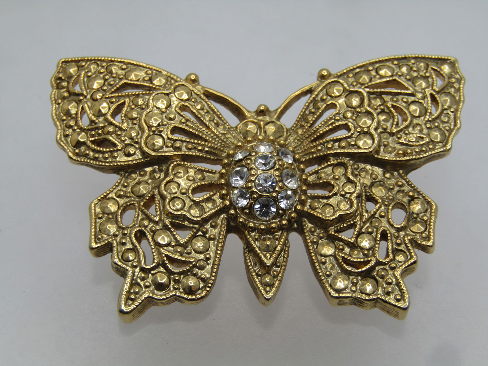 Vintage Rhinestone Butterfly Brooch, Faux Marcasites, 1970's-1980's - 4