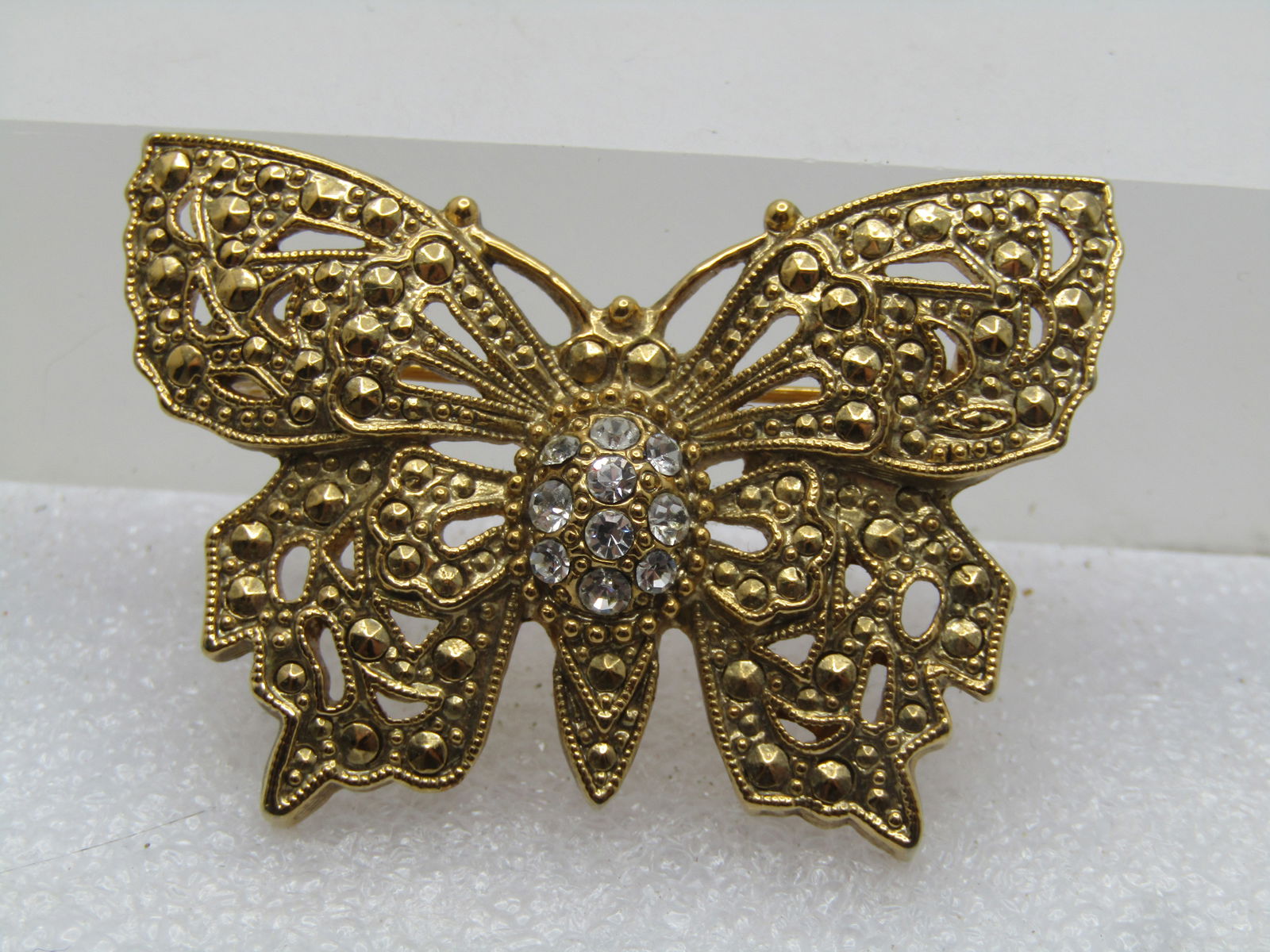 Vintage Rhinestone Butterfly Brooch, Faux Marcasites, 1970's-1980's - 6