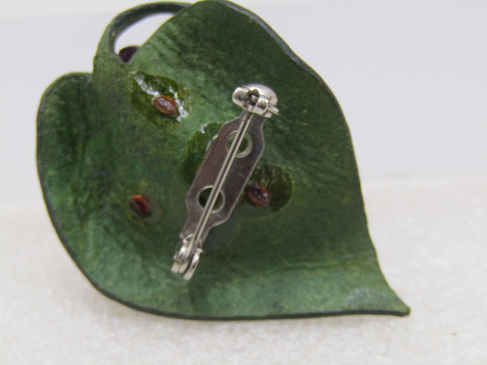 Vintage Leather Floral & Leaf Brooch, Purple & Green, 1.5" - 7