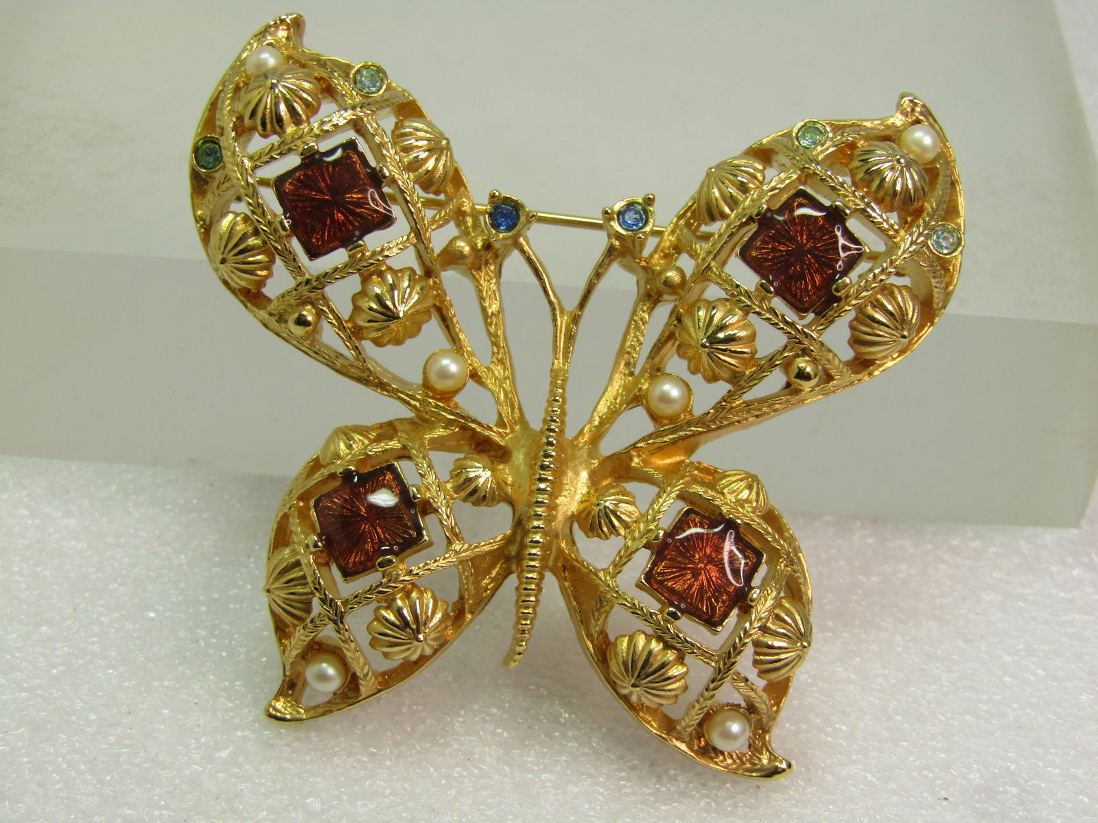 Vintage Avon Enameled Butterfly Brooch - Rhinestones/Faux Pearls, 1980's - 3