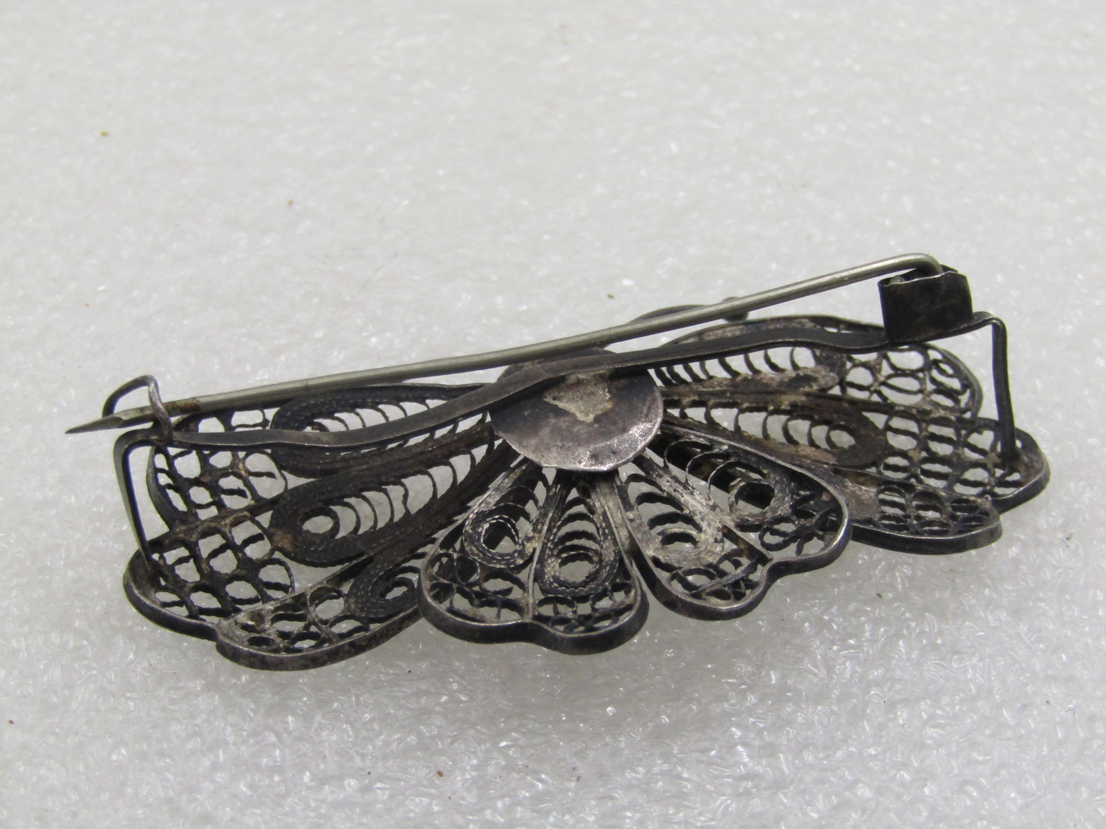 Antique Silver Filigree Butterfly Brooch, 2-3/8", .800 Silver, 1930's, C-Clasp - 4