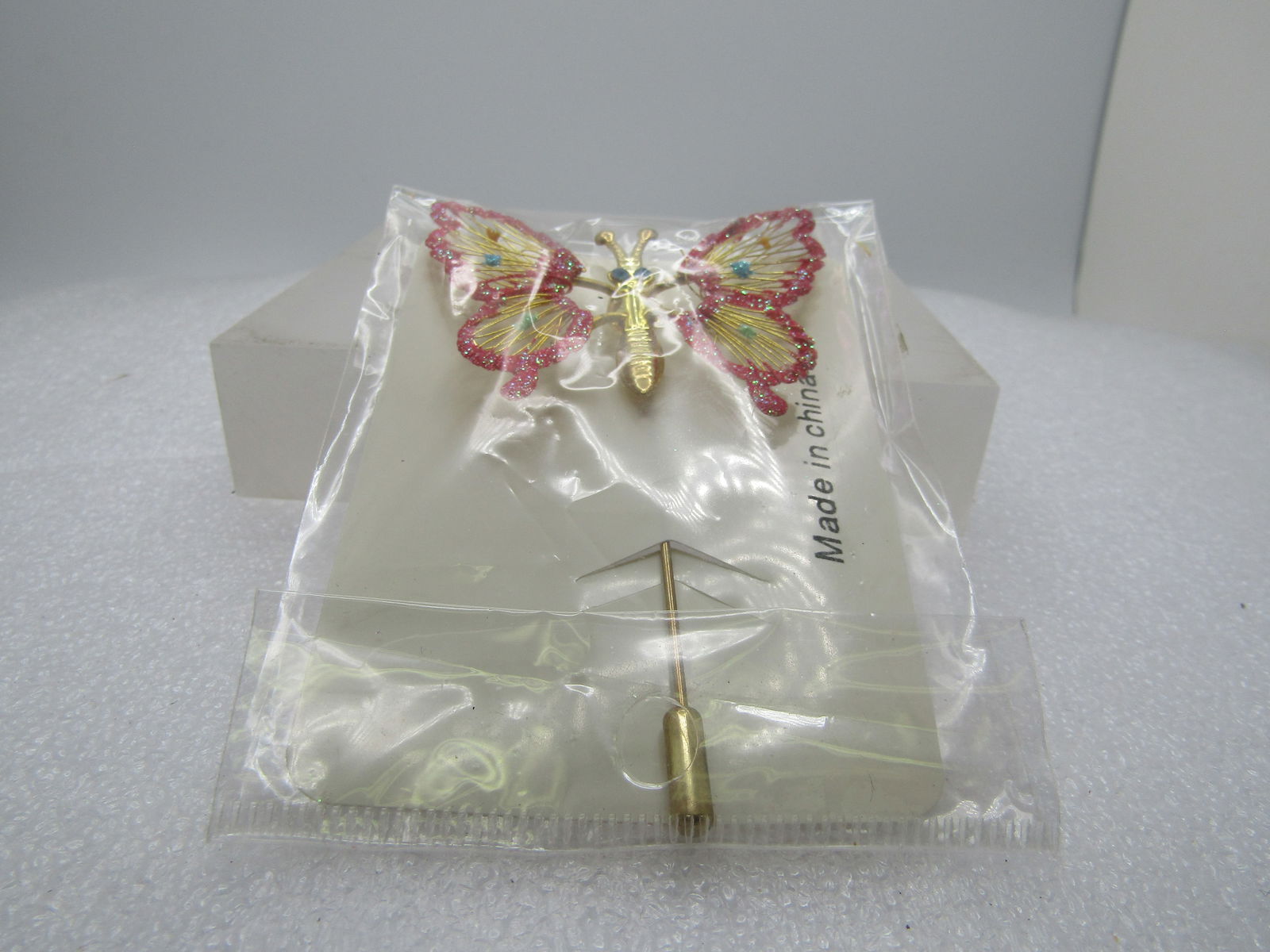 Vintage Red Winged Butterfly Stick Pin, 3.25", Trembler Wings, - 2