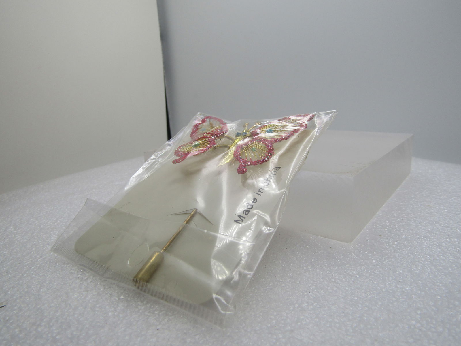 Vintage Red Winged Butterfly Stick Pin, 3.25", Trembler Wings, - 3