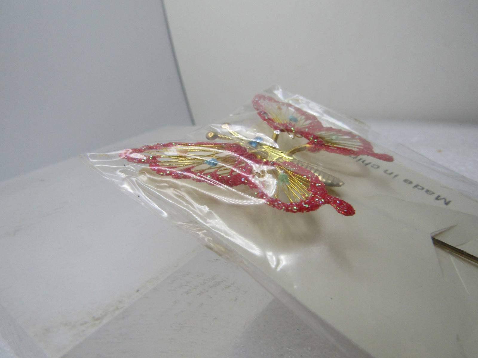 Vintage Red Winged Butterfly Stick Pin, 3.25", Trembler Wings, - 4
