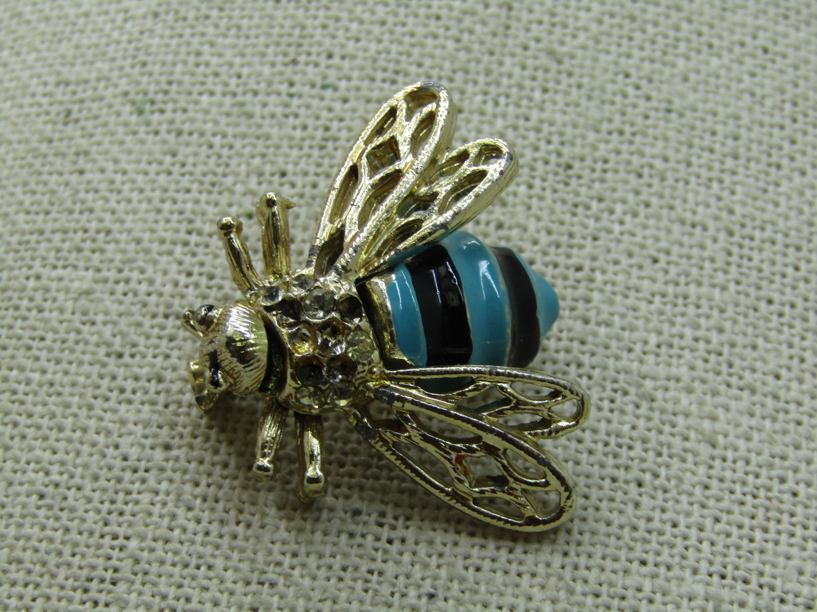 Vintage Enameled Bee Brooch, Rhinestones, 1960's - 3