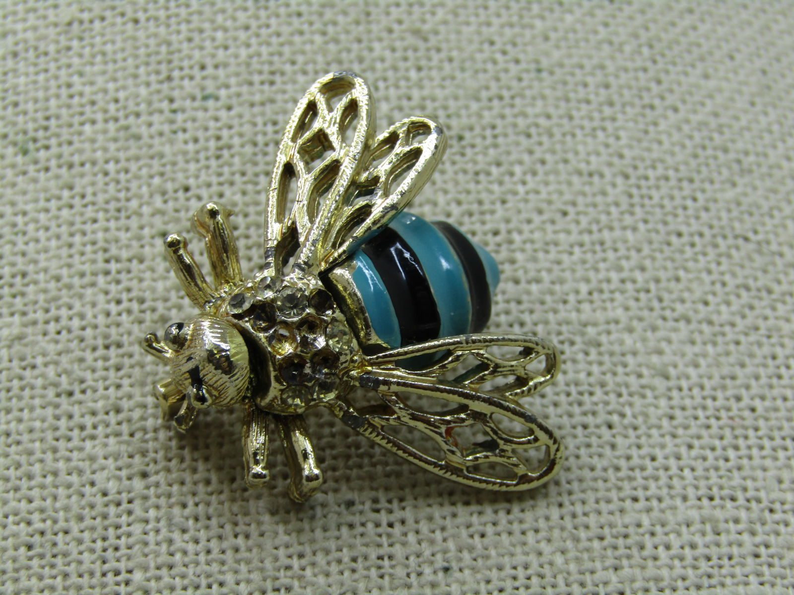 Vintage Enameled Bee Brooch, Rhinestones, 1960's - 4