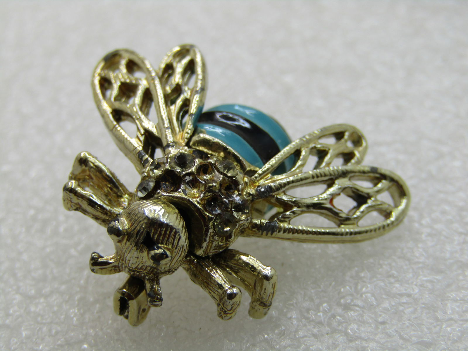 Vintage Enameled Bee Brooch, Rhinestones, 1960's - 7