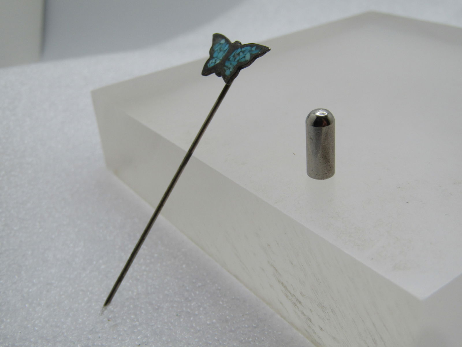 Vintage Sterling Turquoise Chip Butterfly Stick Pin, 1960's-1970's - 2