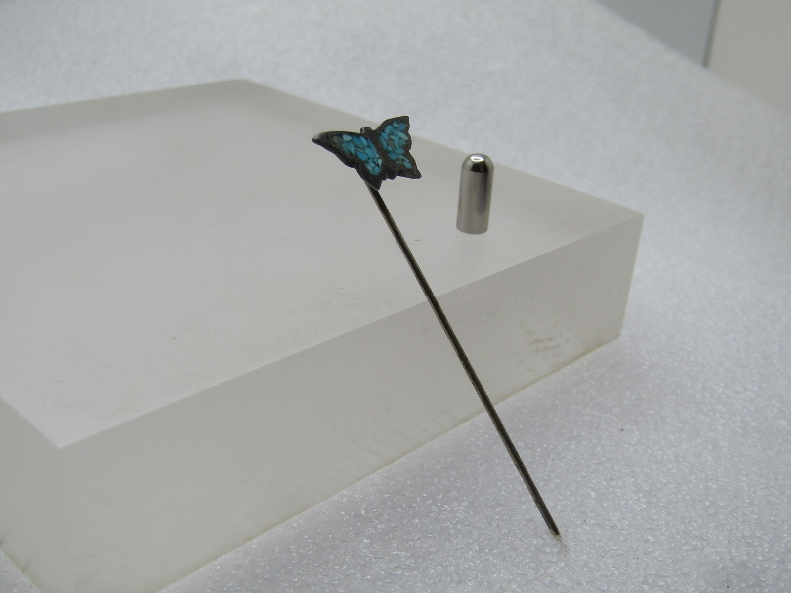 Vintage Sterling Turquoise Chip Butterfly Stick Pin, 1960's-1970's - 3