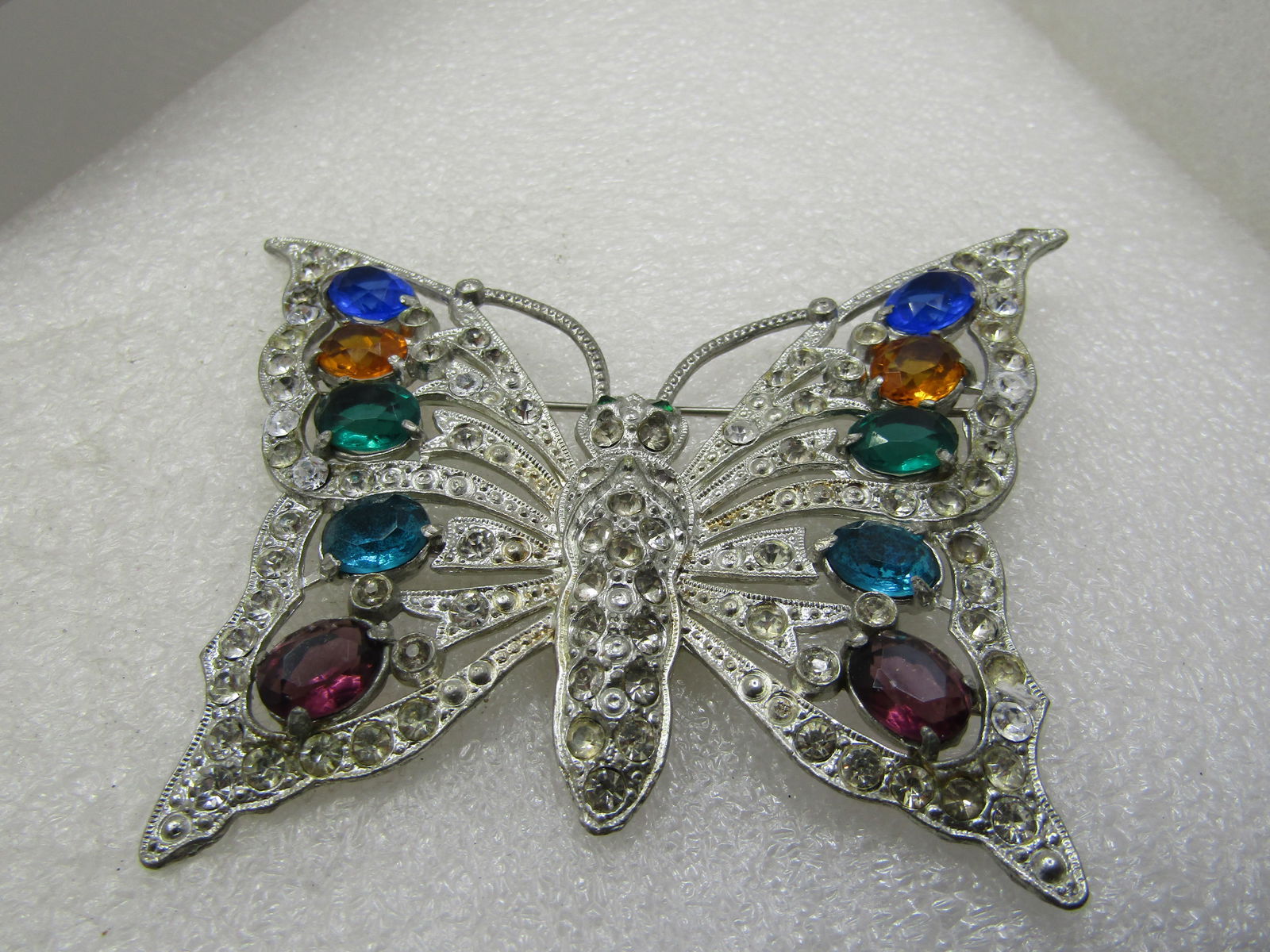 Art Deco Rhinestone Butterfly Brooch, 1930's, Large, Cast Metal - 5