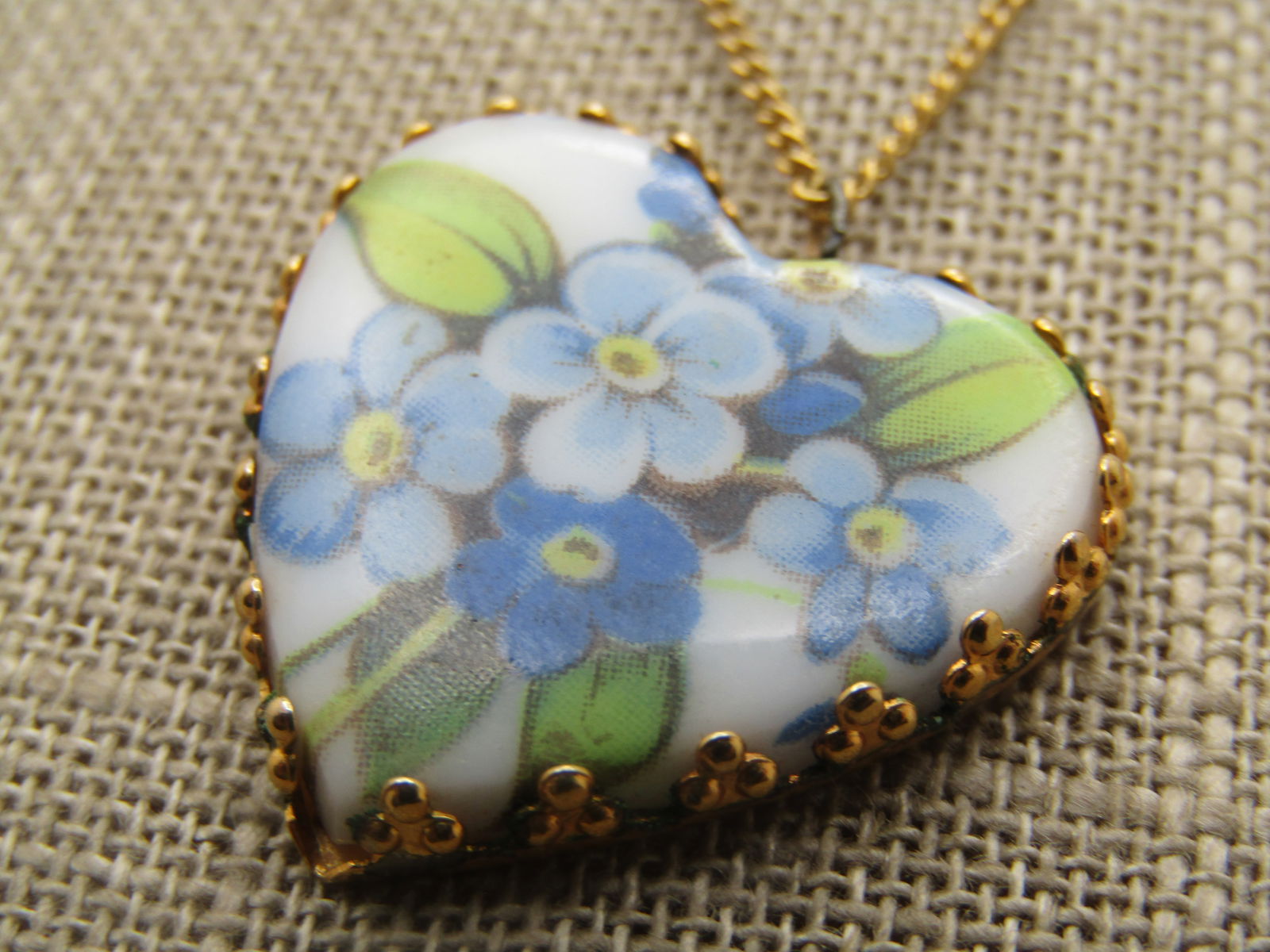 Vintage Forget-Me-Not Floral Heart Necklace, 15.5", 1960's-1970's - 5