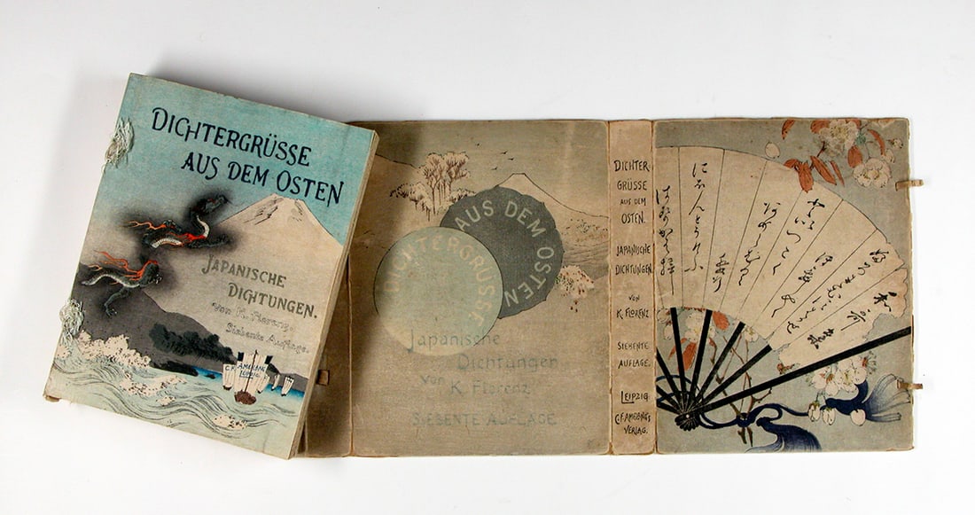 Karl Florenz (author), & misc. Meiji period illustrators: Dichtergruesse aus dem Osten ('Poets': Artist: Karl Florenz (author), & misc. Meiji period illustratorsTitle:Dichtergruesse aus dem Osten ('Poets' greetings from the East')Series: From the series of illustrated fairy-tale books printed on
