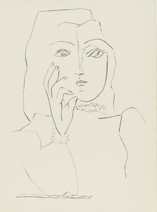 1985 Picasso Heliogravure 7 Hand to face: Title: 1985 Picasso Heliogravure 7 Hand to face Artist: Pablo Picasso Description: Artist: Pablo Picasso Country: Spain Medium: Heliogravure 7 Marks: Not signed, not numbered Paper Size: 15 x 11 inche