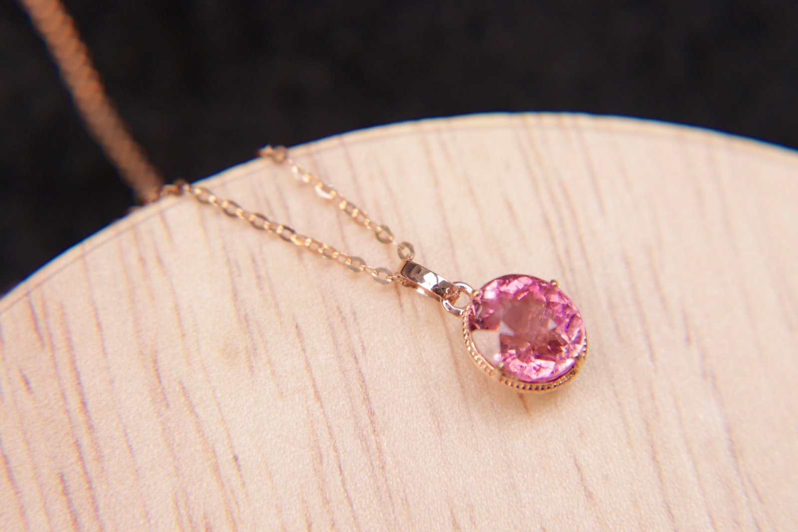 18K Gold Pink Tourmaline Pendant - 2