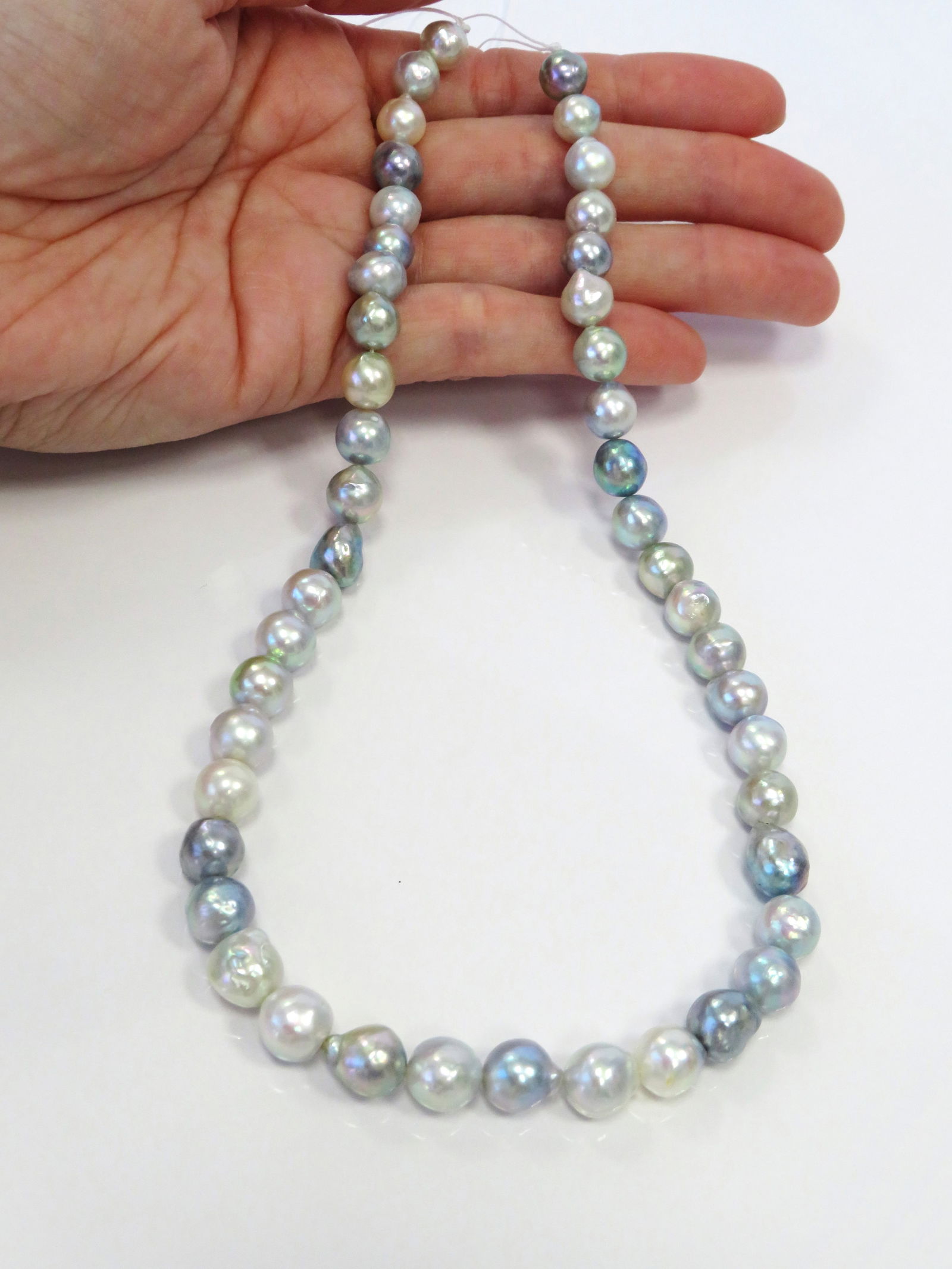 8-9mm Round/Near-Round Multi-Color Blue/White/Golden Akoya Pearl Necklace Strand - 3