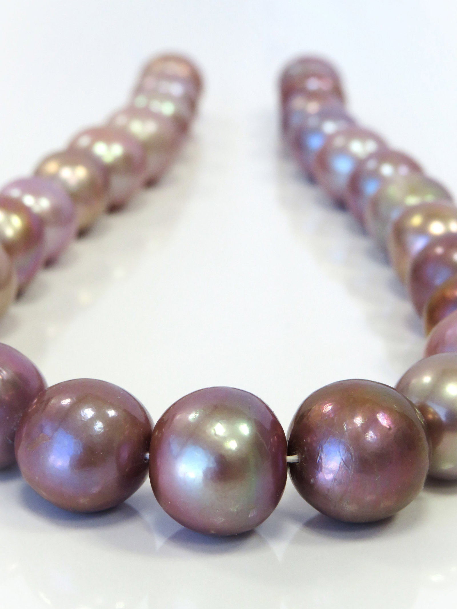 14-16mm Oval/Drop Semi-Baroque Medium-Dark Purple/Pink Fresh Water Pearl Necklace Strand - 2