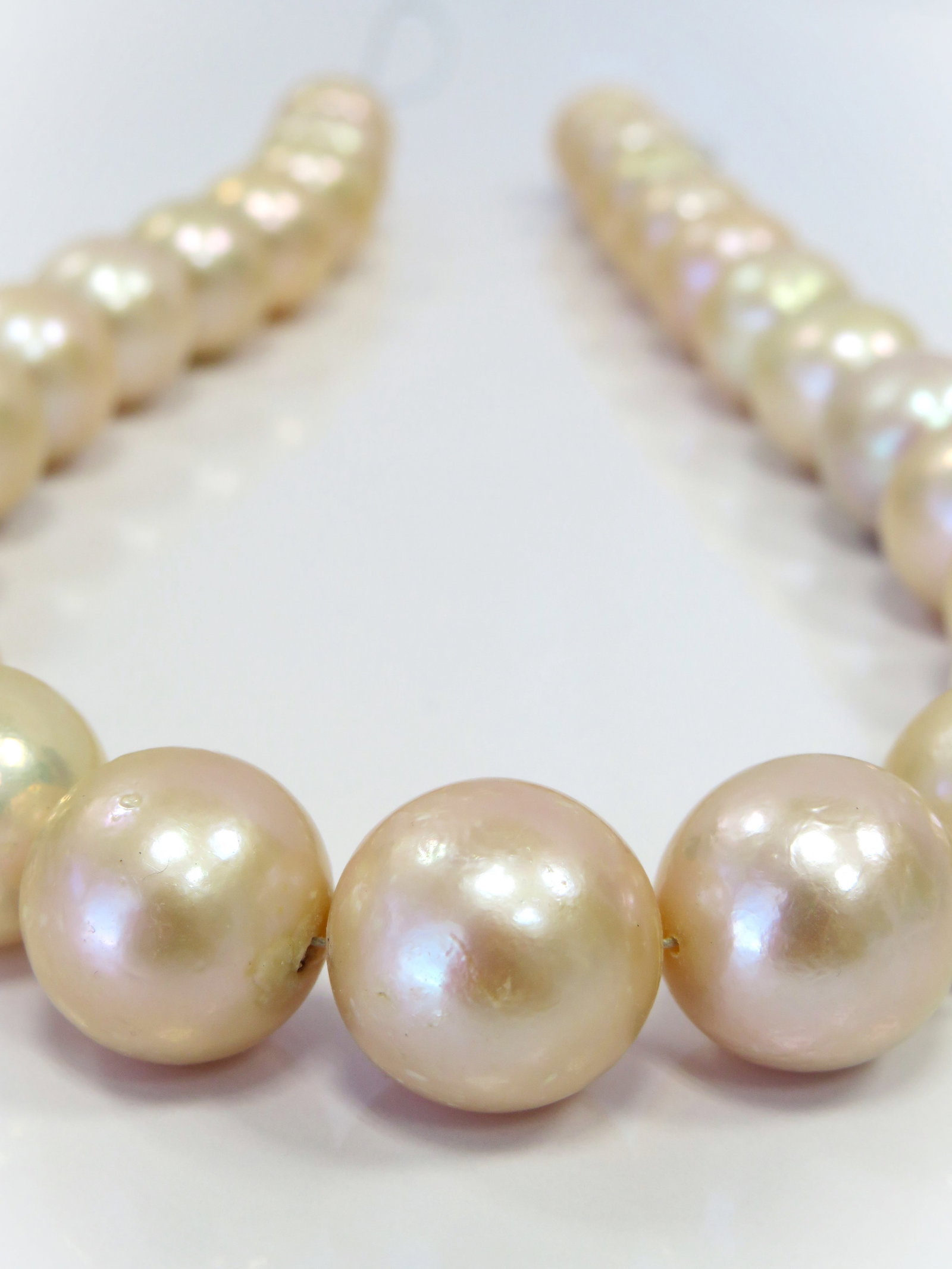 14-16mm Round/Near-Round Light Peach/Pink Fresh Water Pearl Necklace Strand - 2